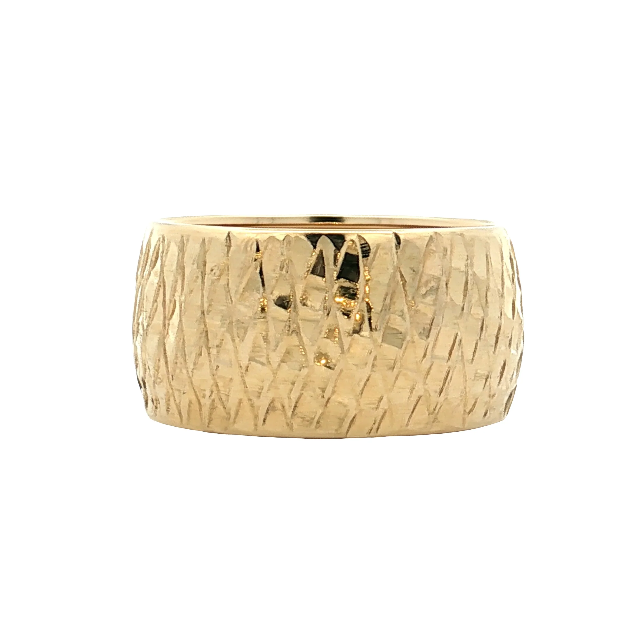 11mm Cross Hatch Textured Cigar Band in 14k Yellow Gold - Image 2