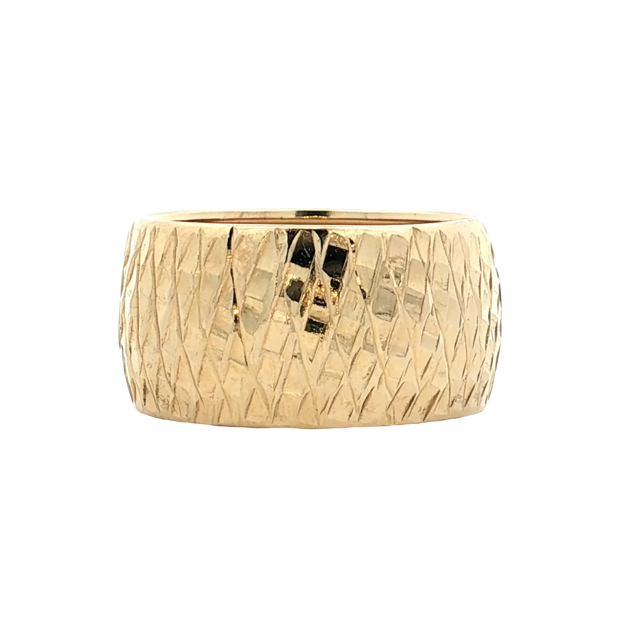 11mm Cross Hatch Textured Cigar Band in 14k Yellow Gold - Image 3
