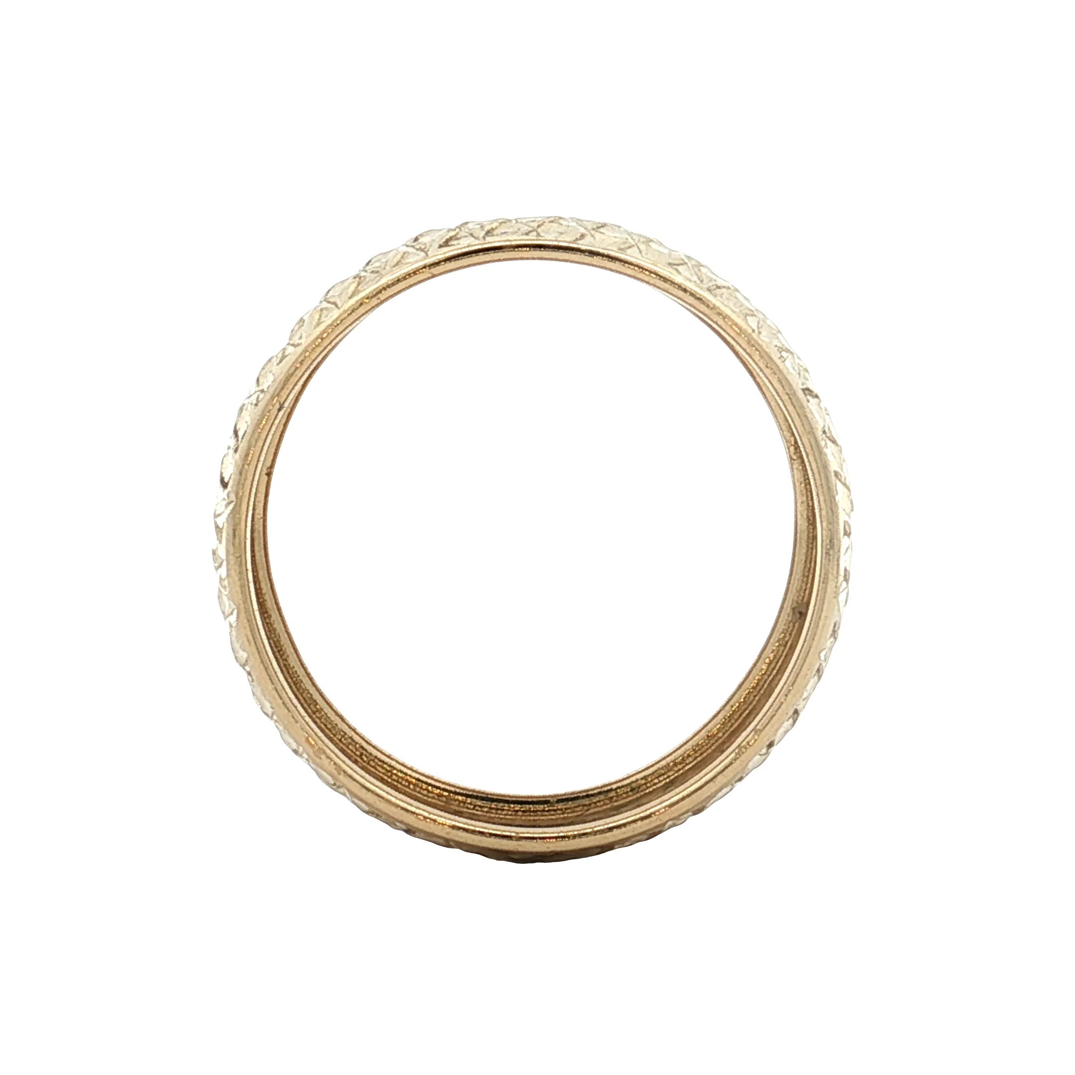 11mm Cross Hatch Textured Cigar Band in 14k Yellow Gold - Image 4
