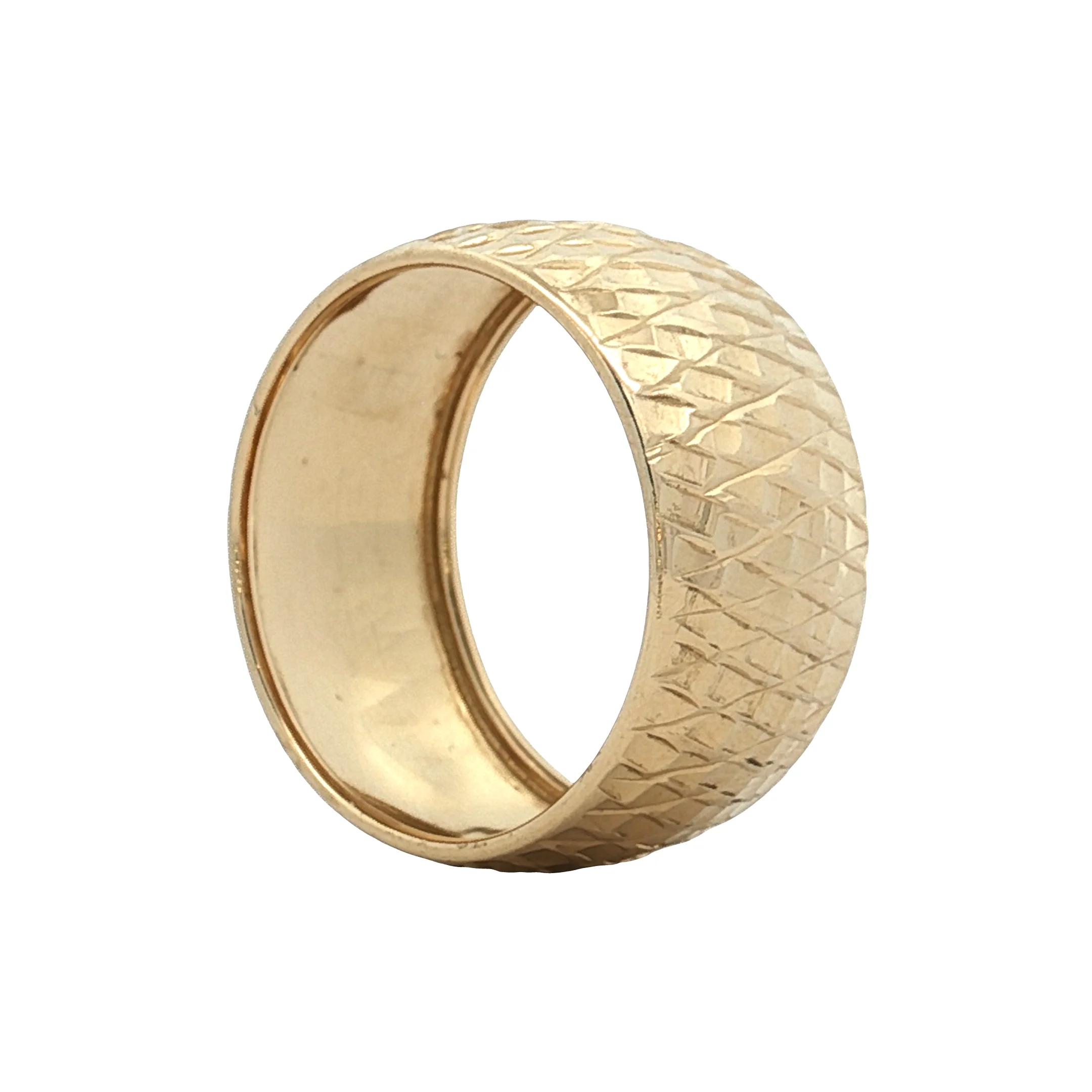 11mm Cross Hatch Textured Cigar Band in 14k Yellow Gold - Image 5