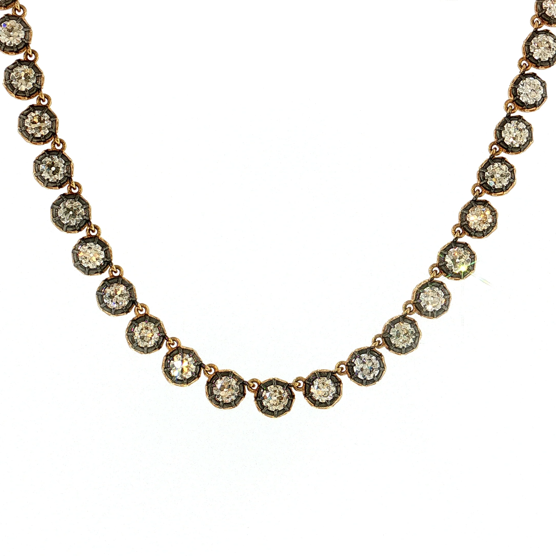 12.58 Old European Diamond Tennis Necklace 18k