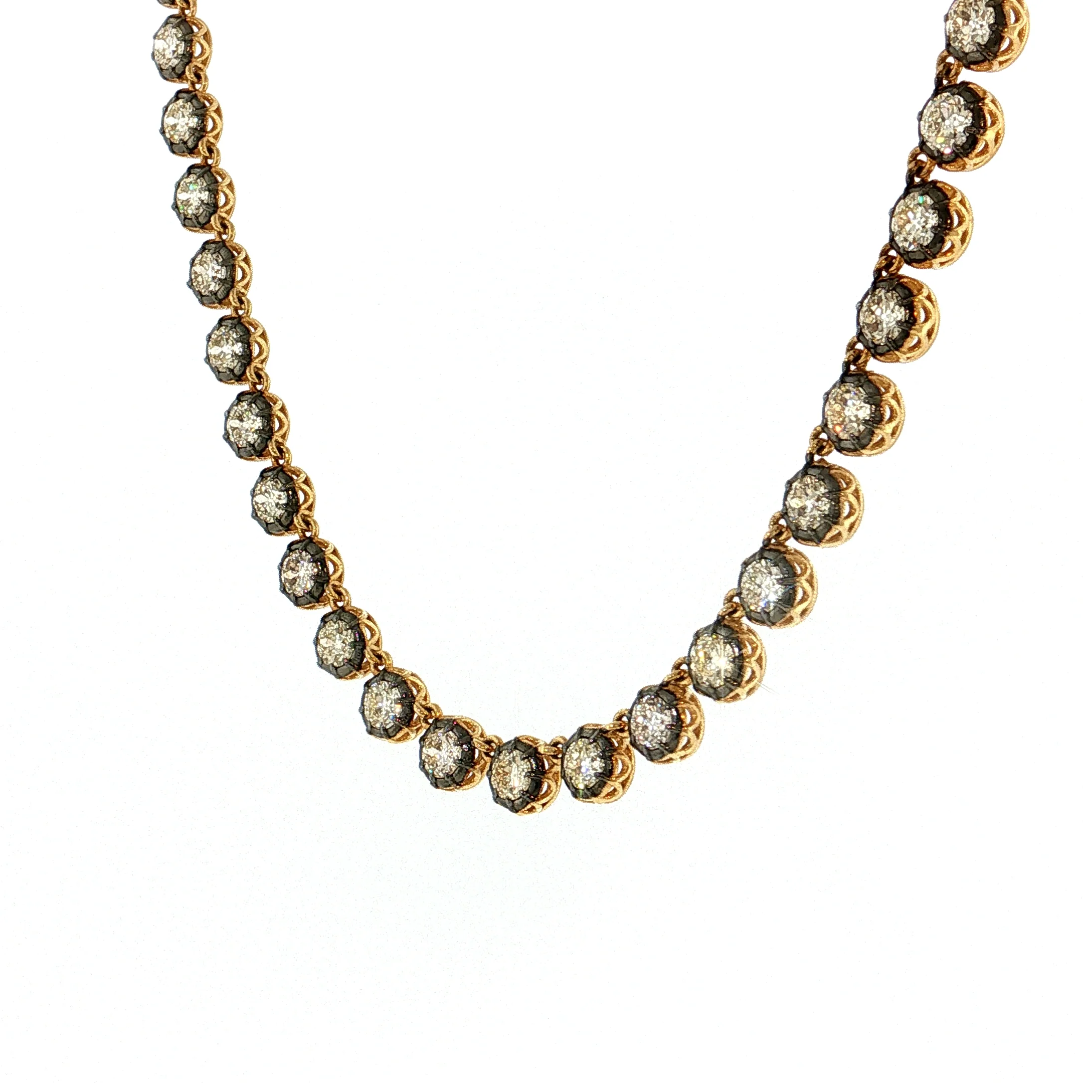 12.58 Old European Diamond Tennis Necklace 18k - Image 2