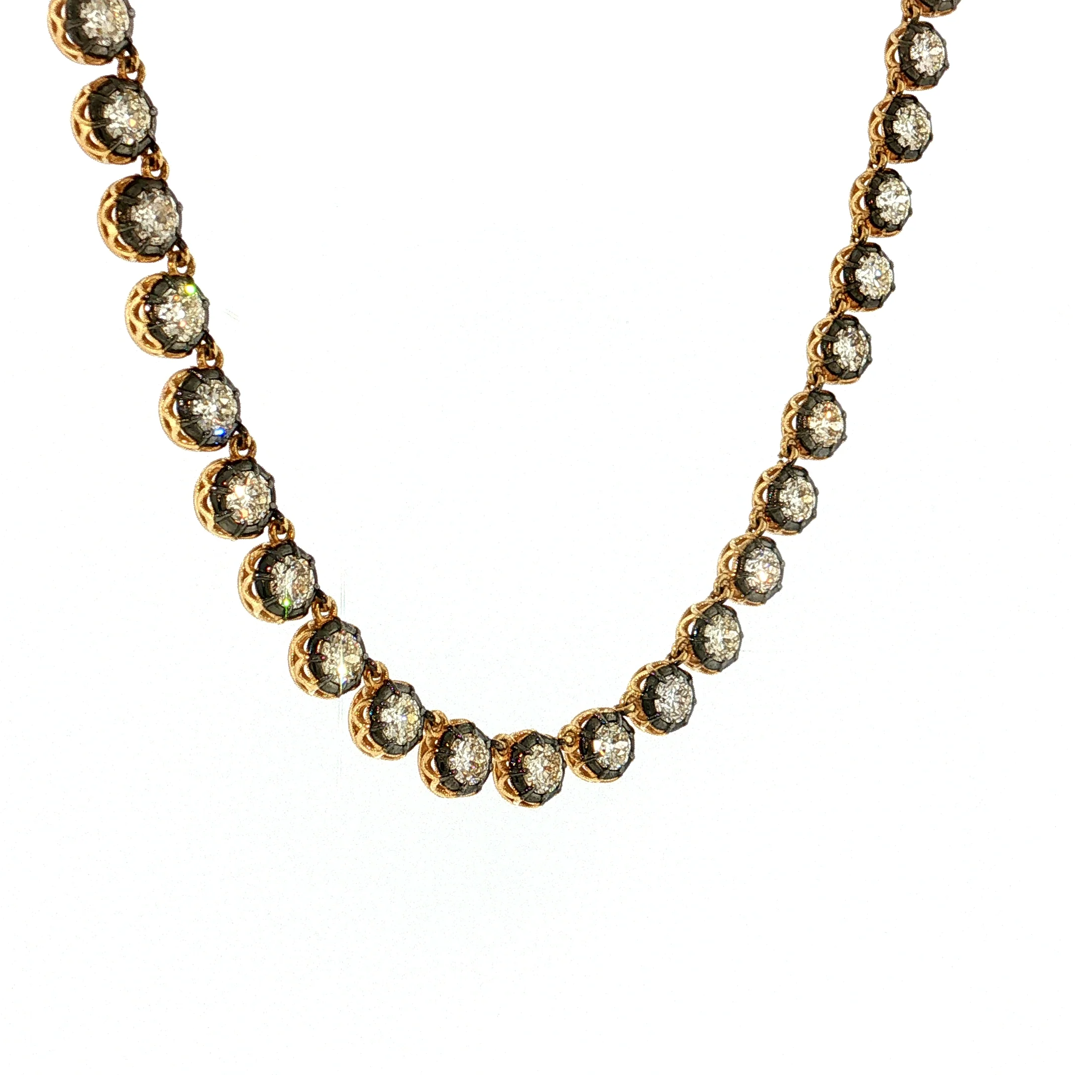 12.58 Old European Diamond Tennis Necklace 18k - Image 3