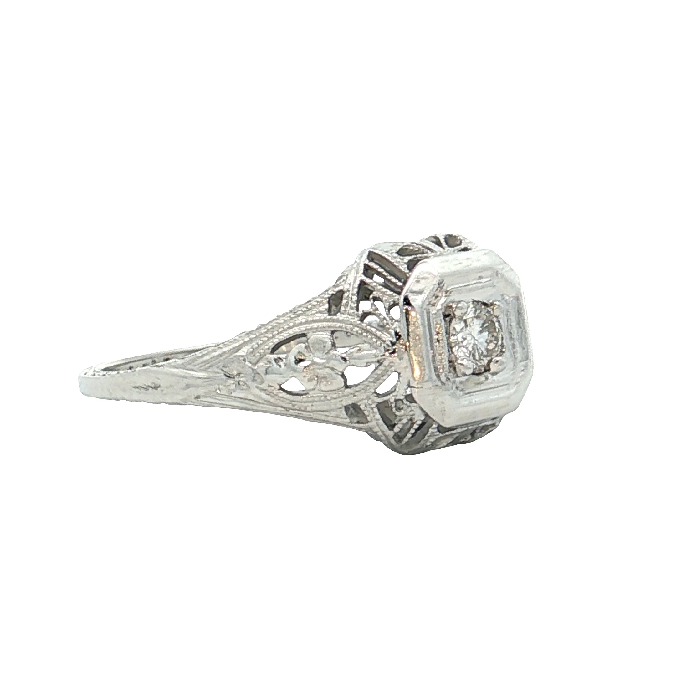 .12 Antique Art Deco Diamond Filigree Engagement Ring 18k - Image 3