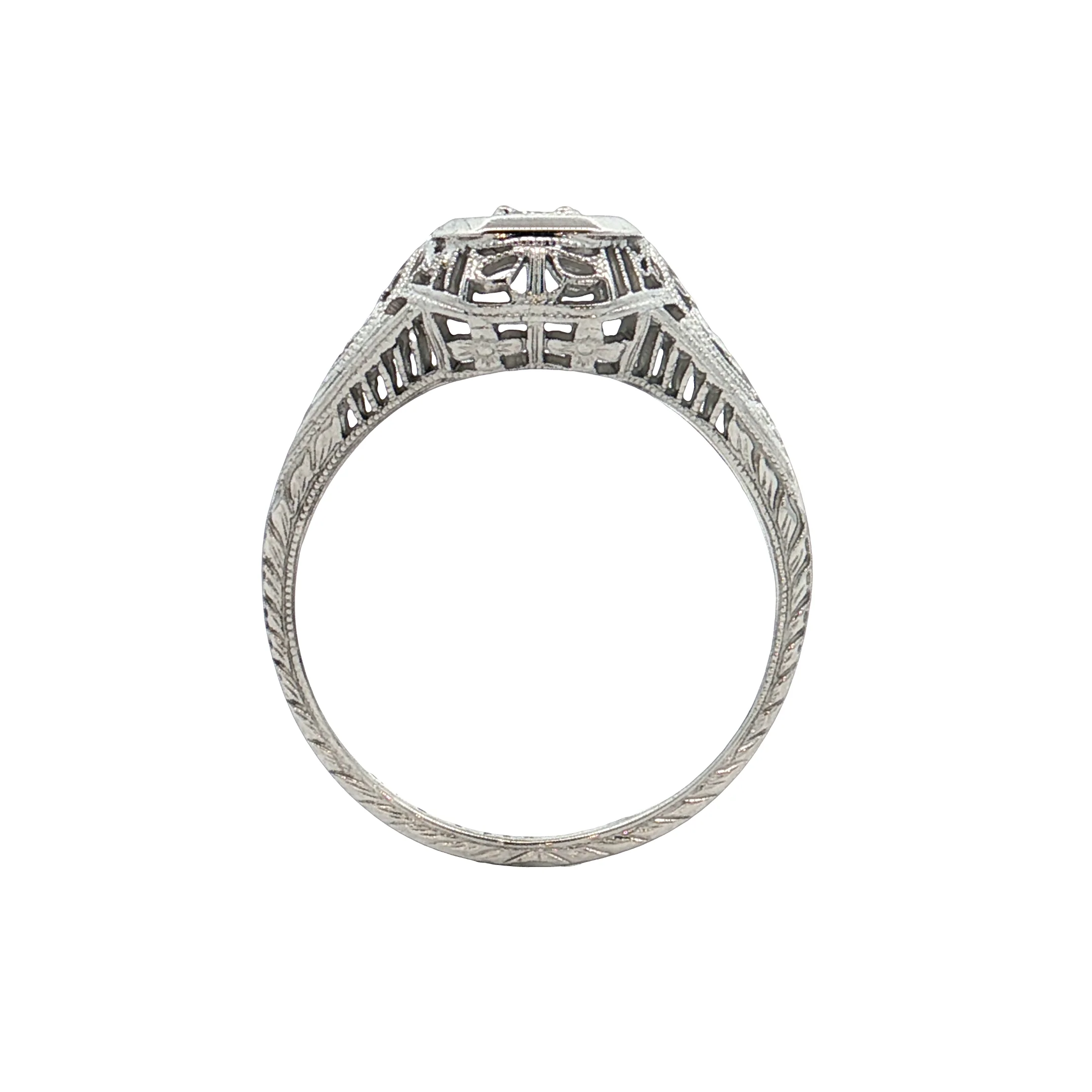 .12 Antique Art Deco Diamond Filigree Engagement Ring 18k - Image 4