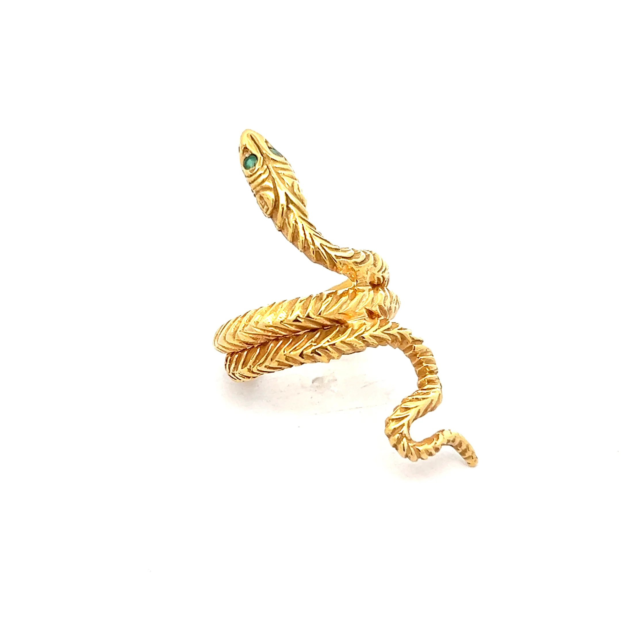 .12 Emerald Snake Right Hand Ring in 14k Yellow Gold - Image 2