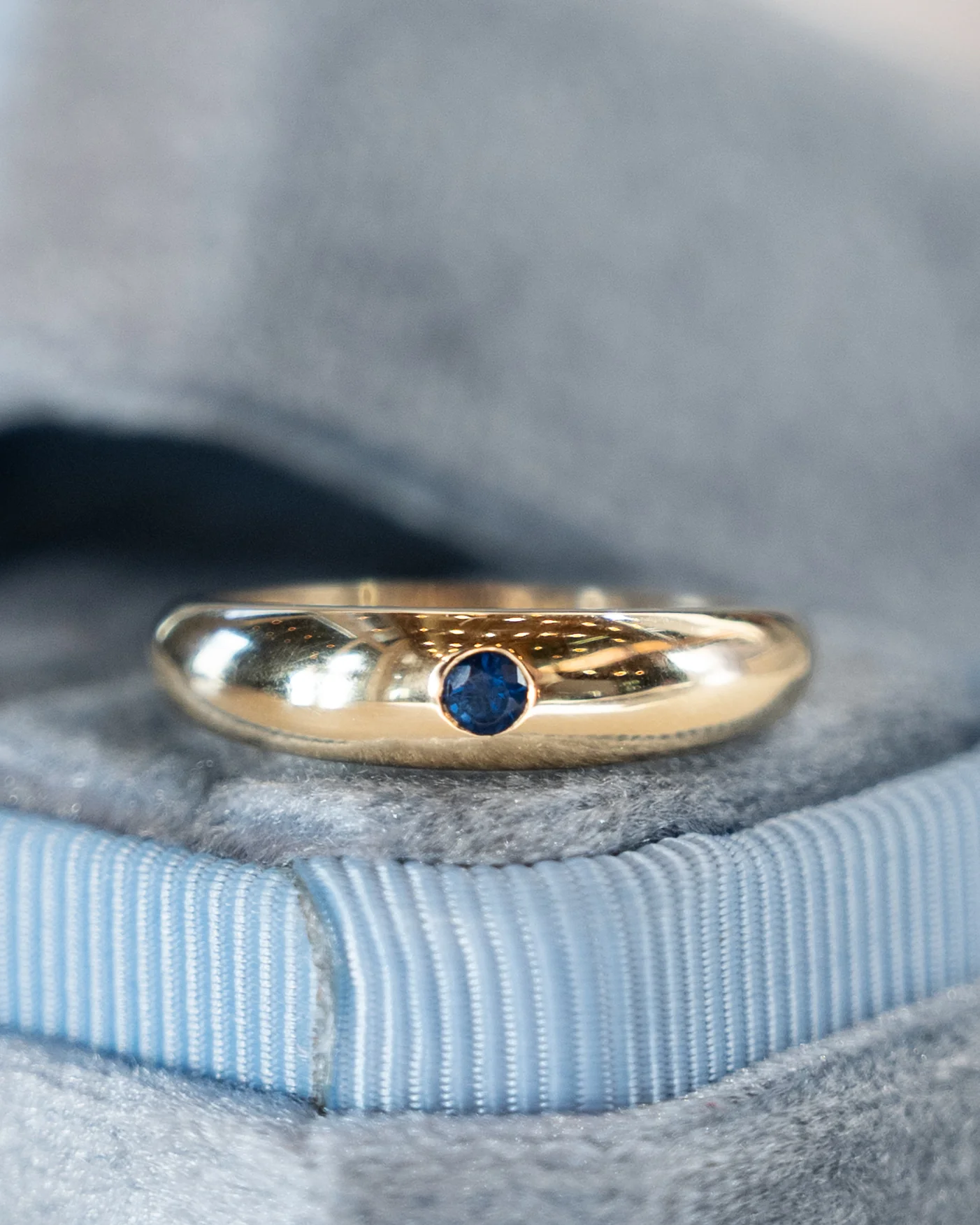 .12 Flush Set Blue Sapphire Stacking Ring 14k - Image 6