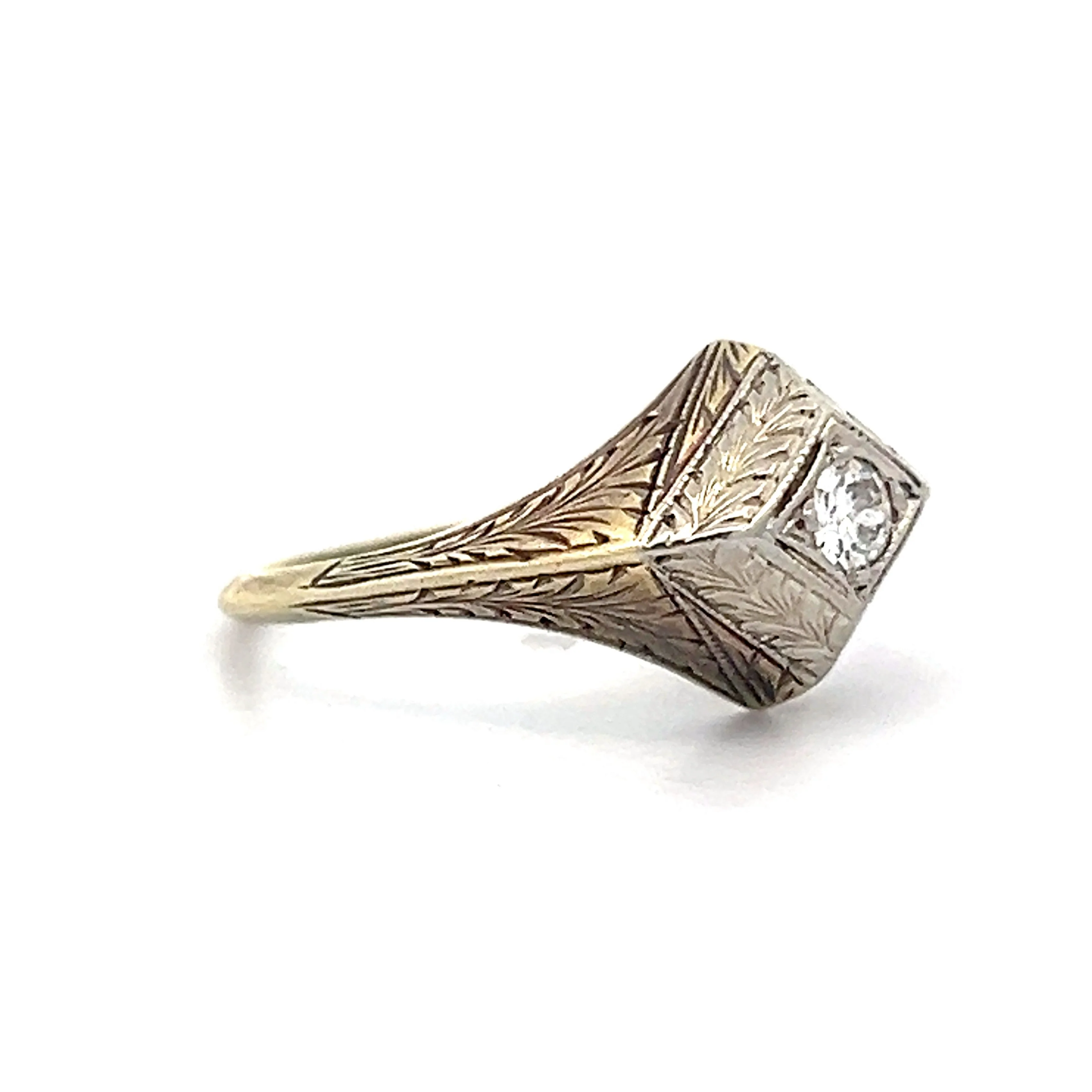 .12 Retro Diamond Engagement Ring in Yellow & White Gold - Image 3