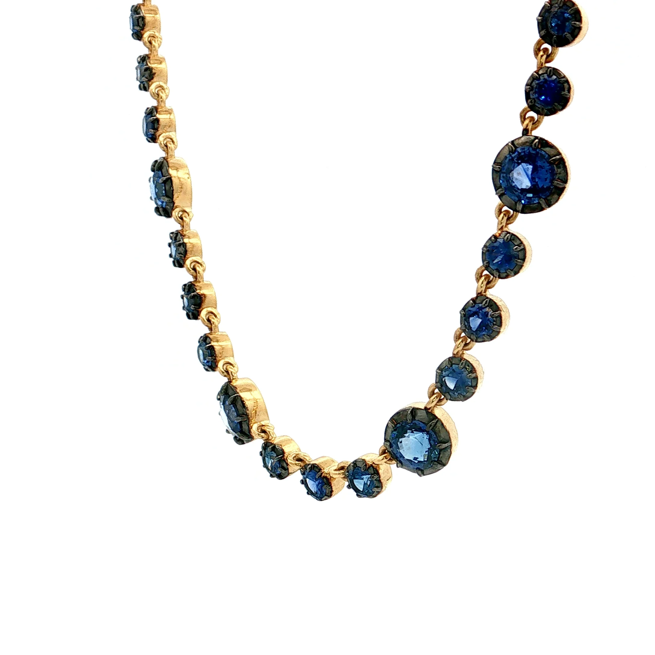 13.98 Blue Sapphire Statement Necklace 18k Yellow Gold - Image 2
