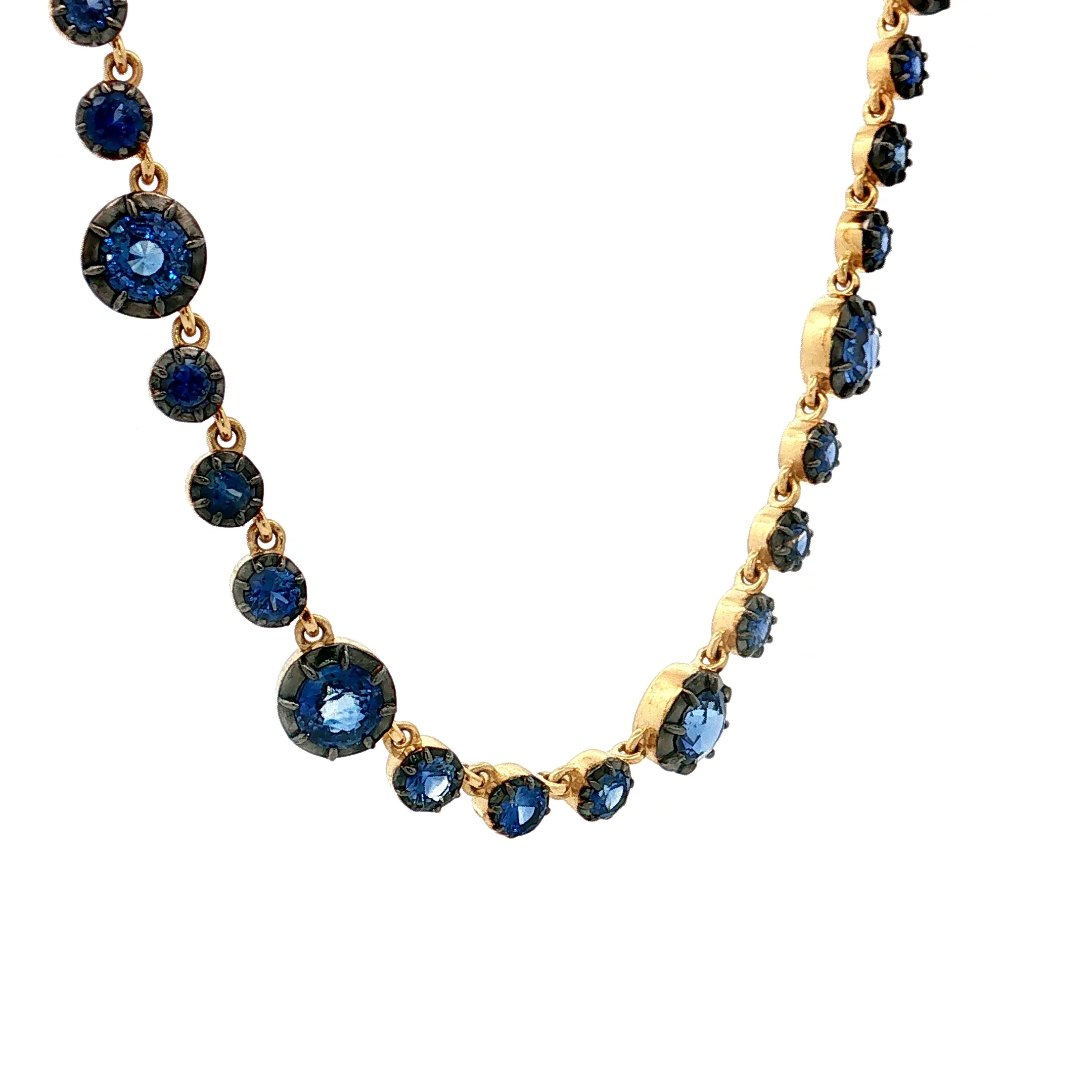 13.98 Blue Sapphire Statement Necklace 18k Yellow Gold - Image 3