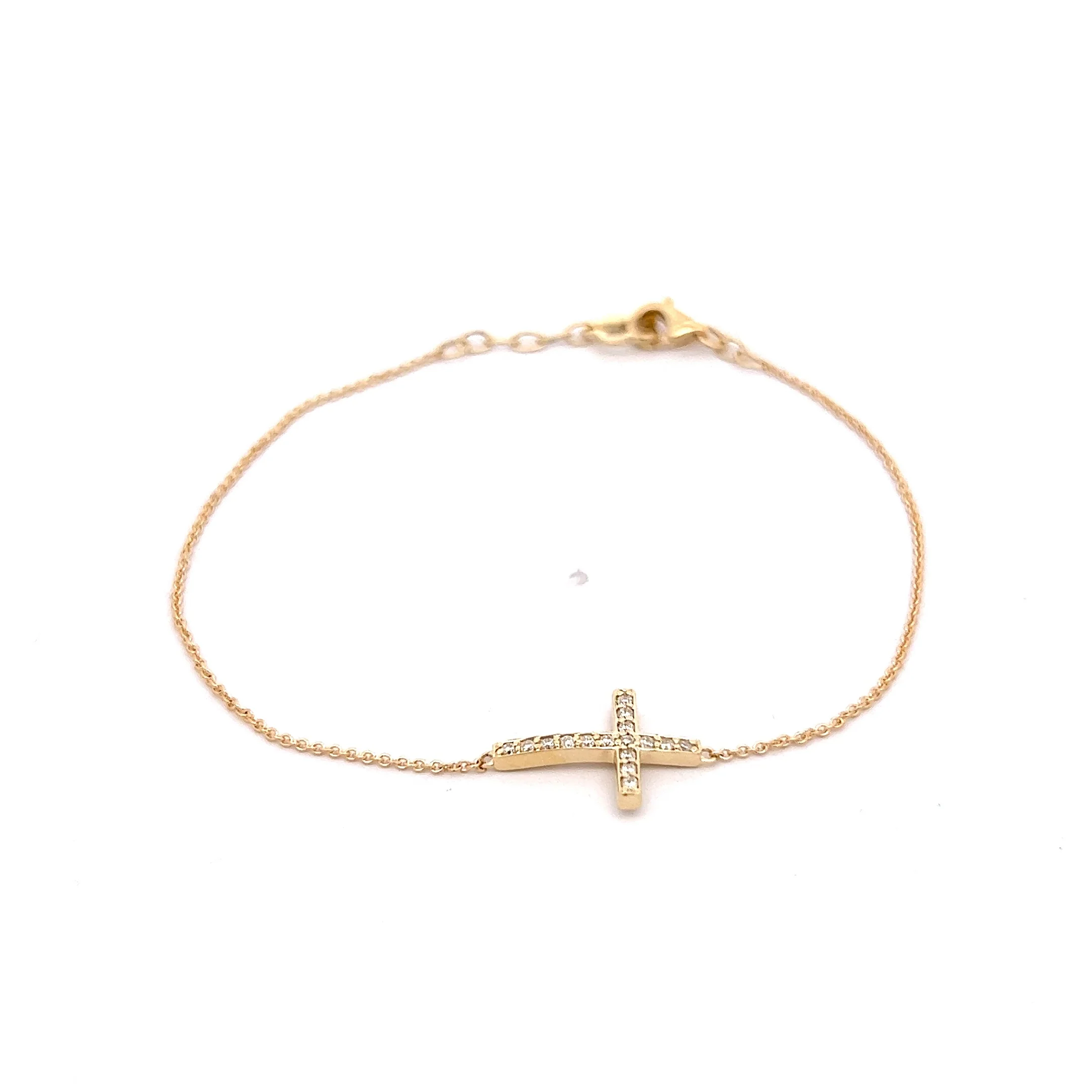 .13 Diamond Cross Bracelet in 14k Yellow Gold