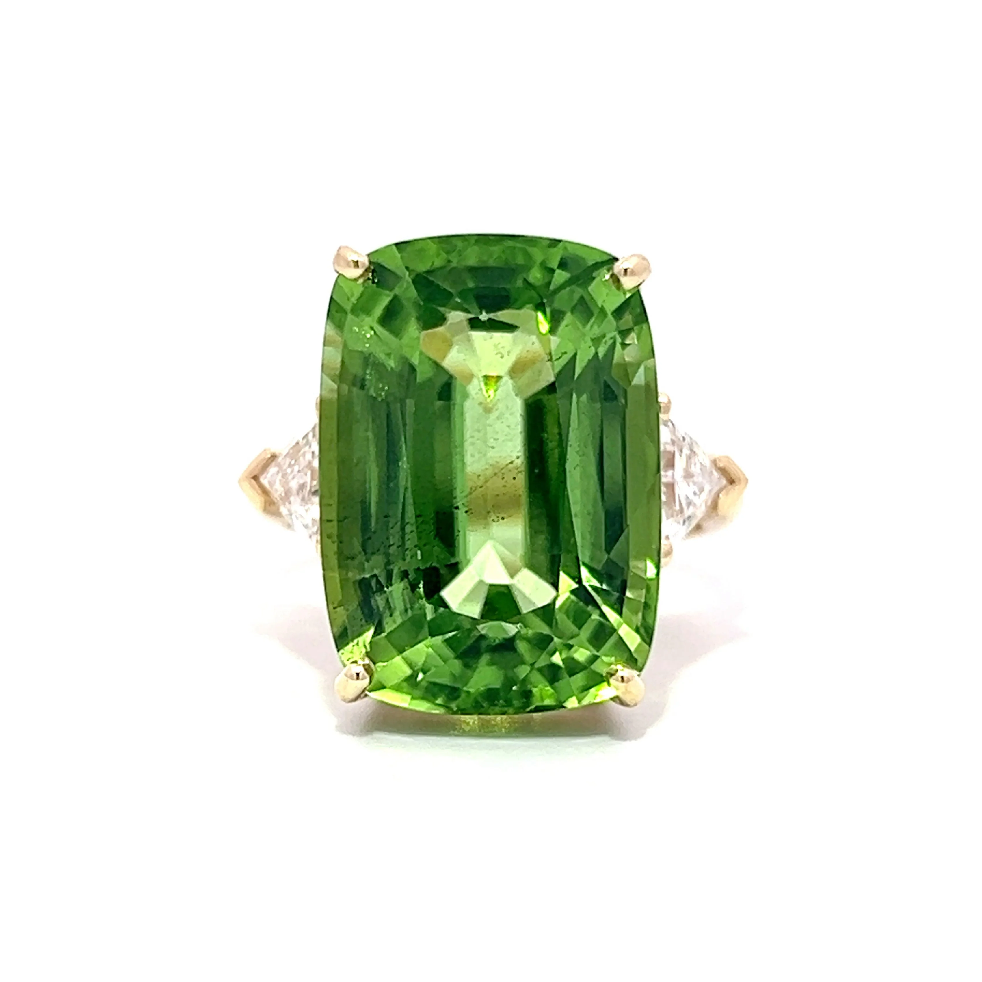 14.35 Emerald Cut Peridot & Diamond Ring in Yellow Gold
