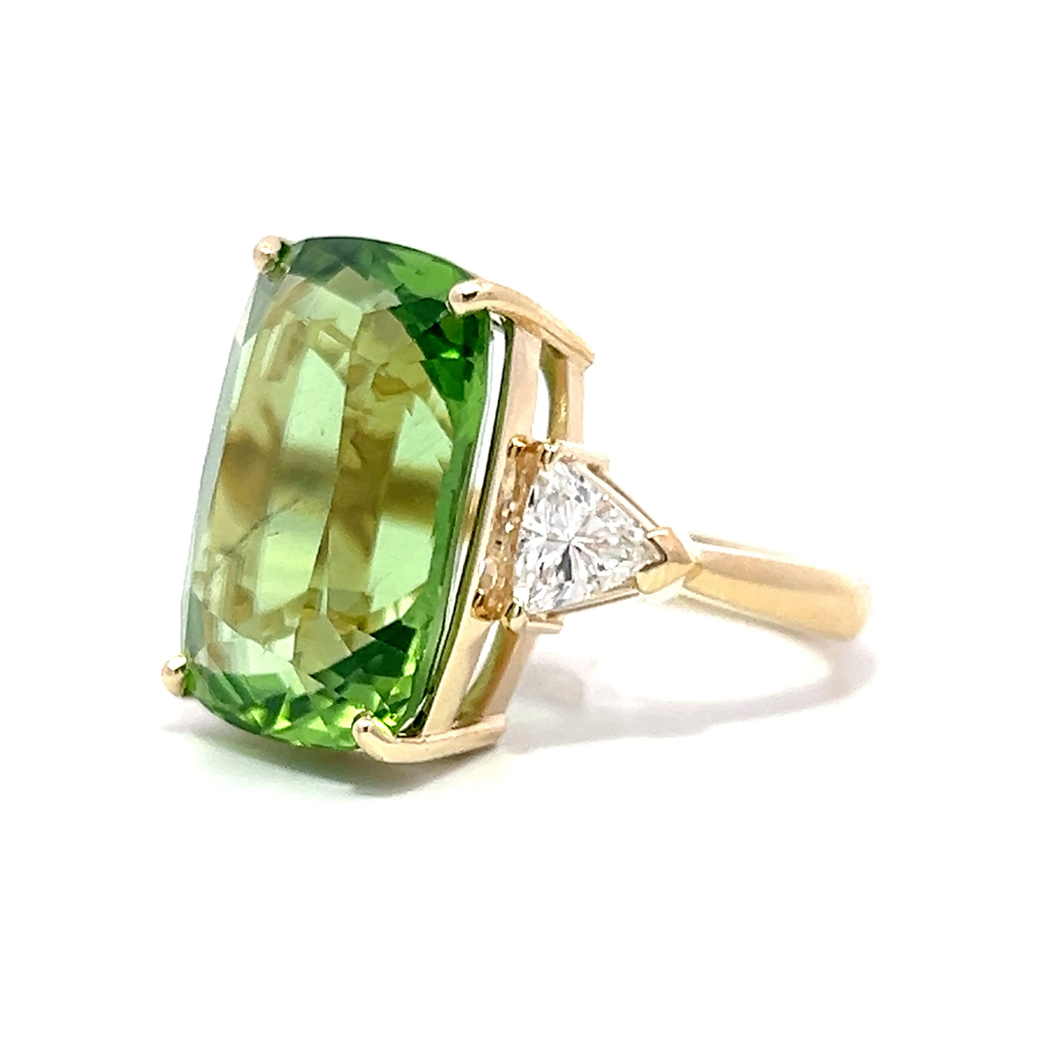14.35 Emerald Cut Peridot & Diamond Ring in Yellow Gold - Image 2