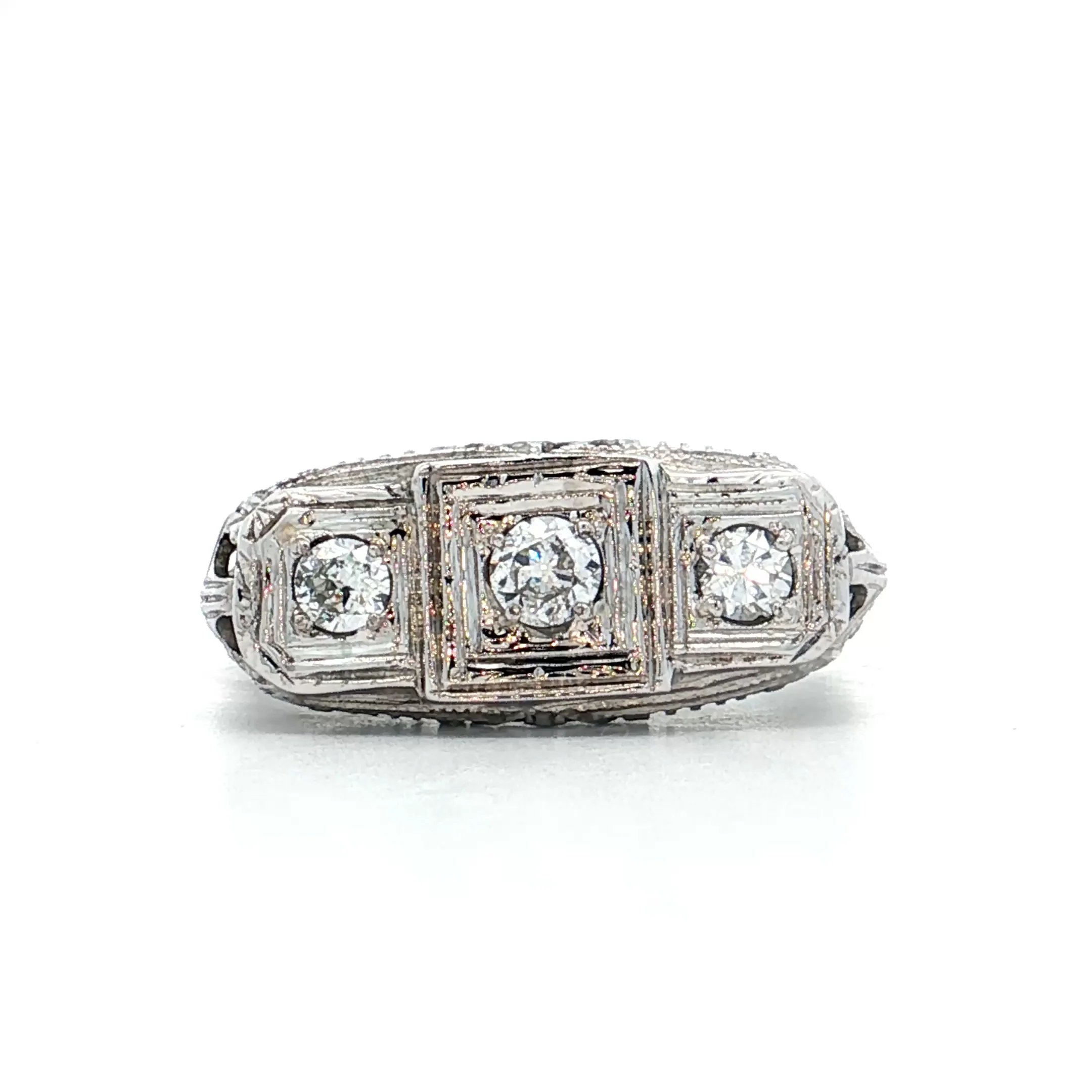 .14 Antique Deco Diamond Filigree Engagement Ring 18k