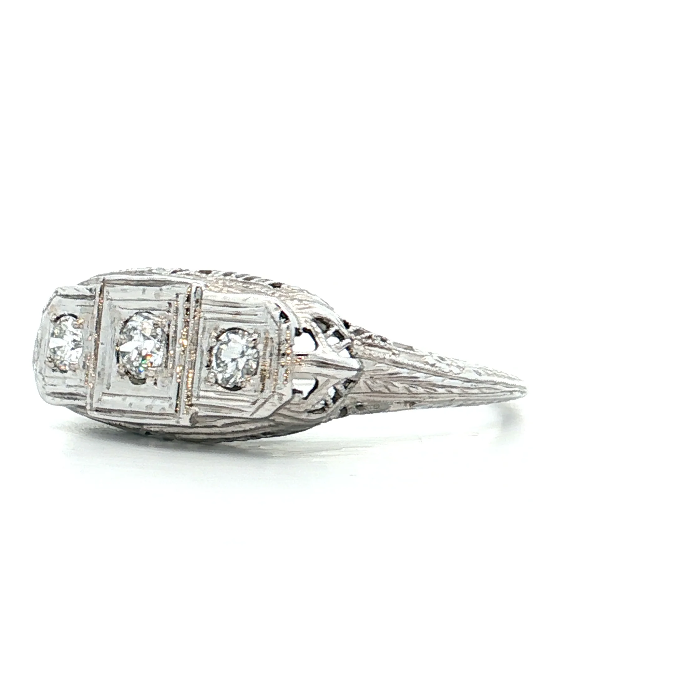.14 Antique Deco Diamond Filigree Engagement Ring 18k - Image 2