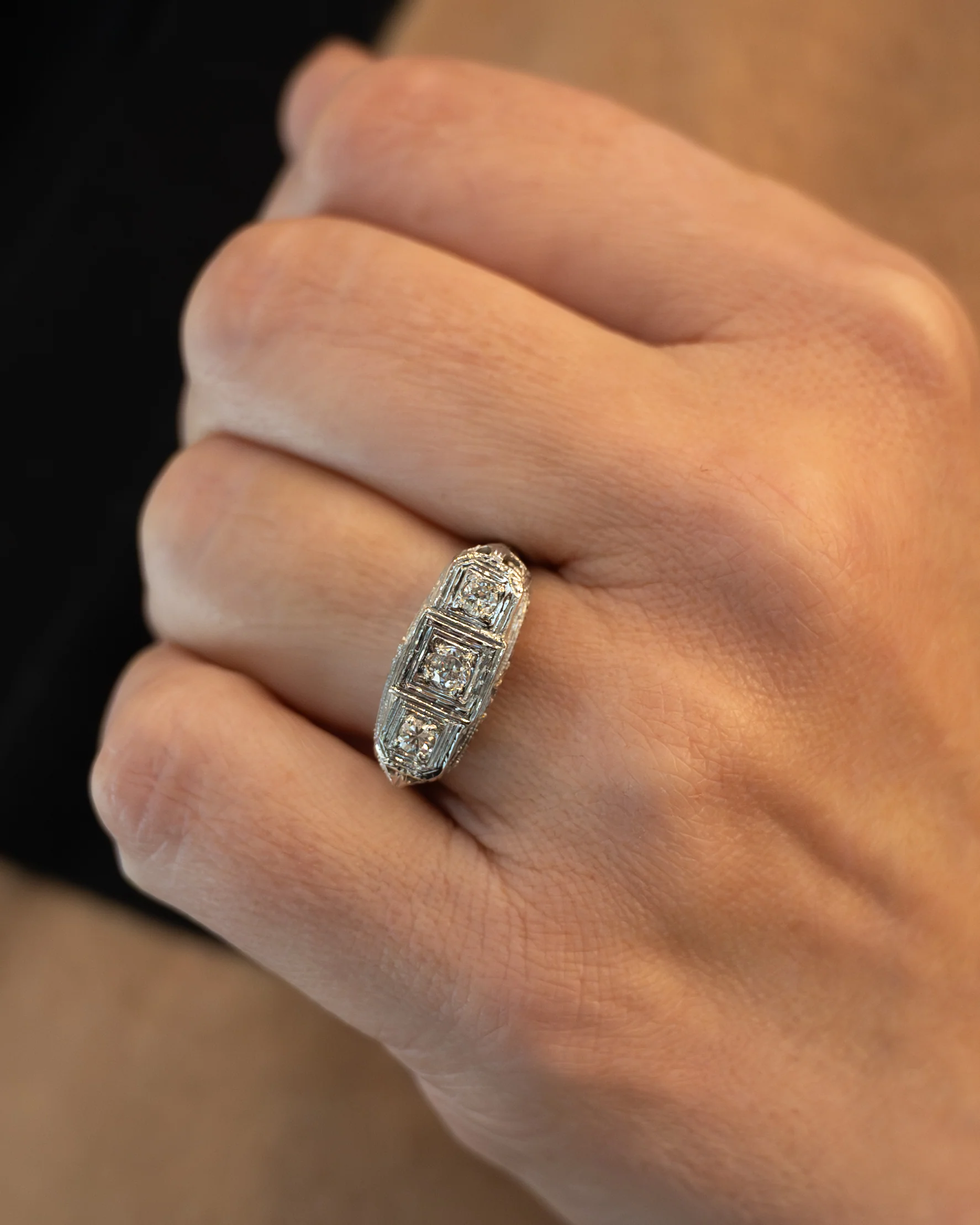 .14 Antique Deco Diamond Filigree Engagement Ring 18k - Image 7