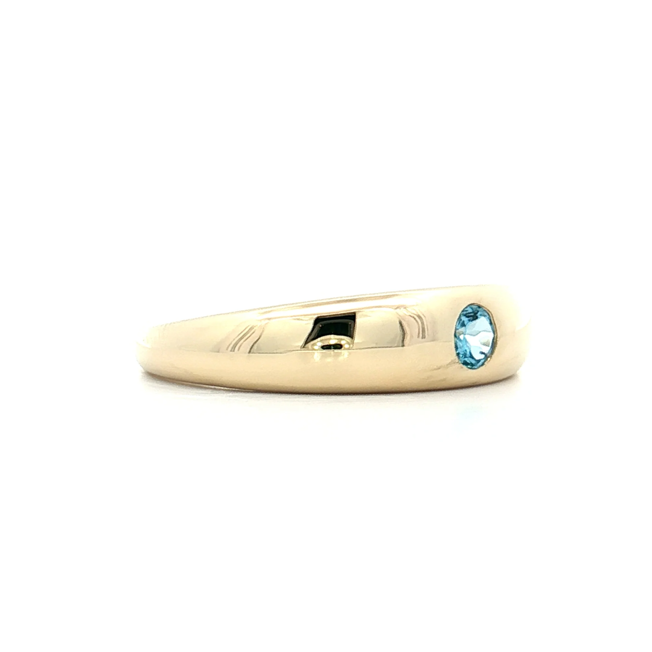 .14 Flush Set Blue Topaz Stacking Ring 14k Yellow Gold - Image 3