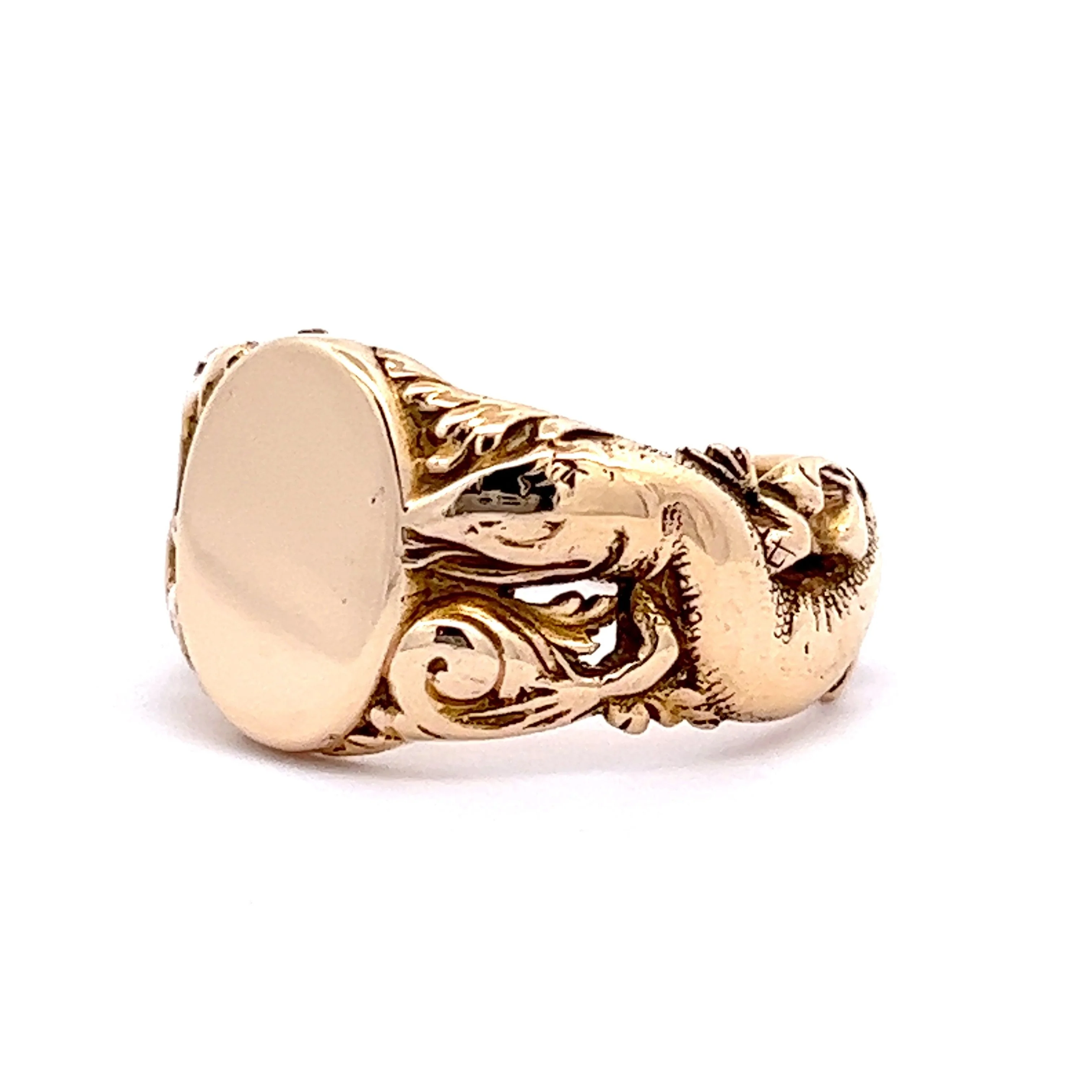 Antique Art Nouveau Serpent Signet Ring in 14k Yellow Gold - Image 2