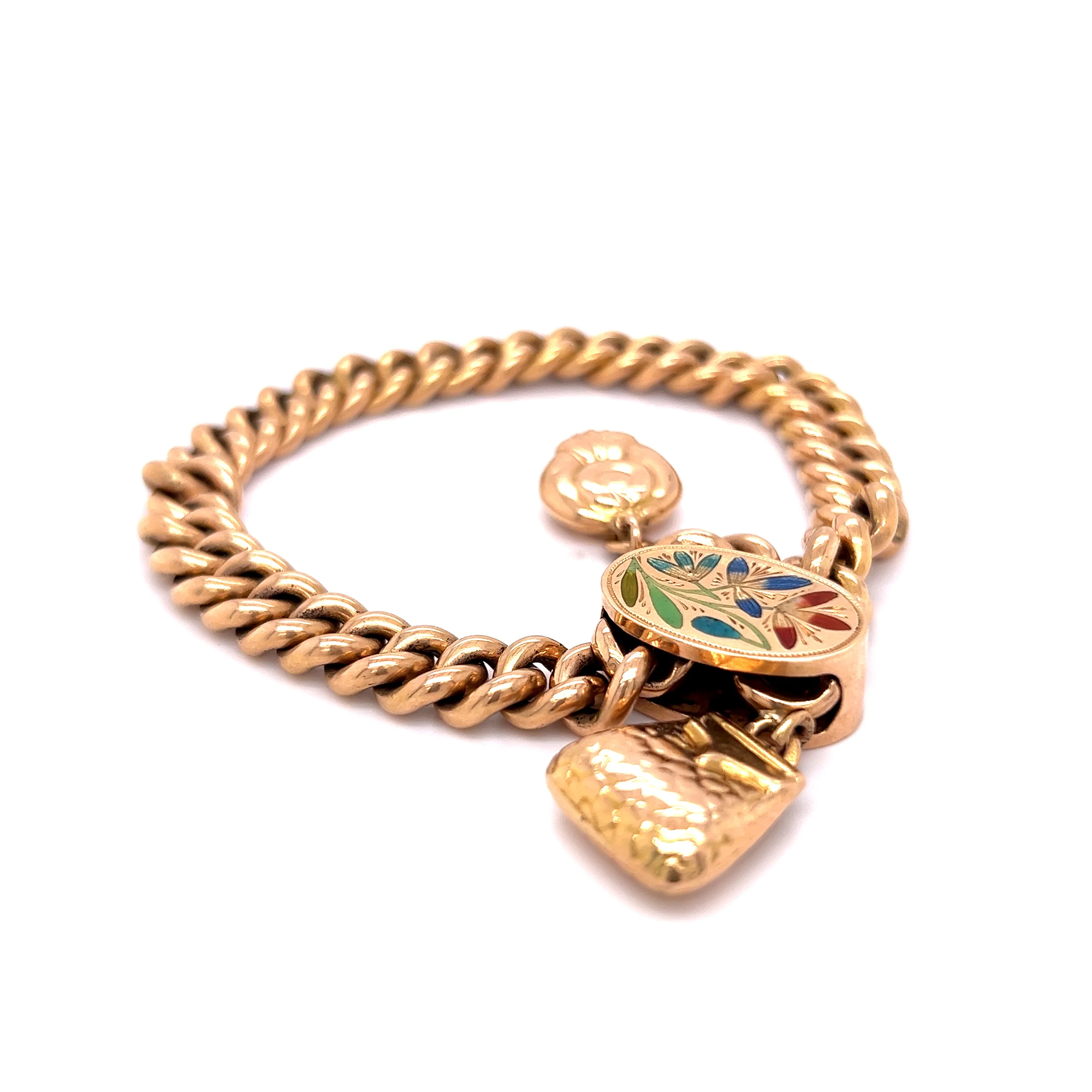 Antique Victorian Enamel Charm Bracelet in 14k Yellow Gold - Image 3