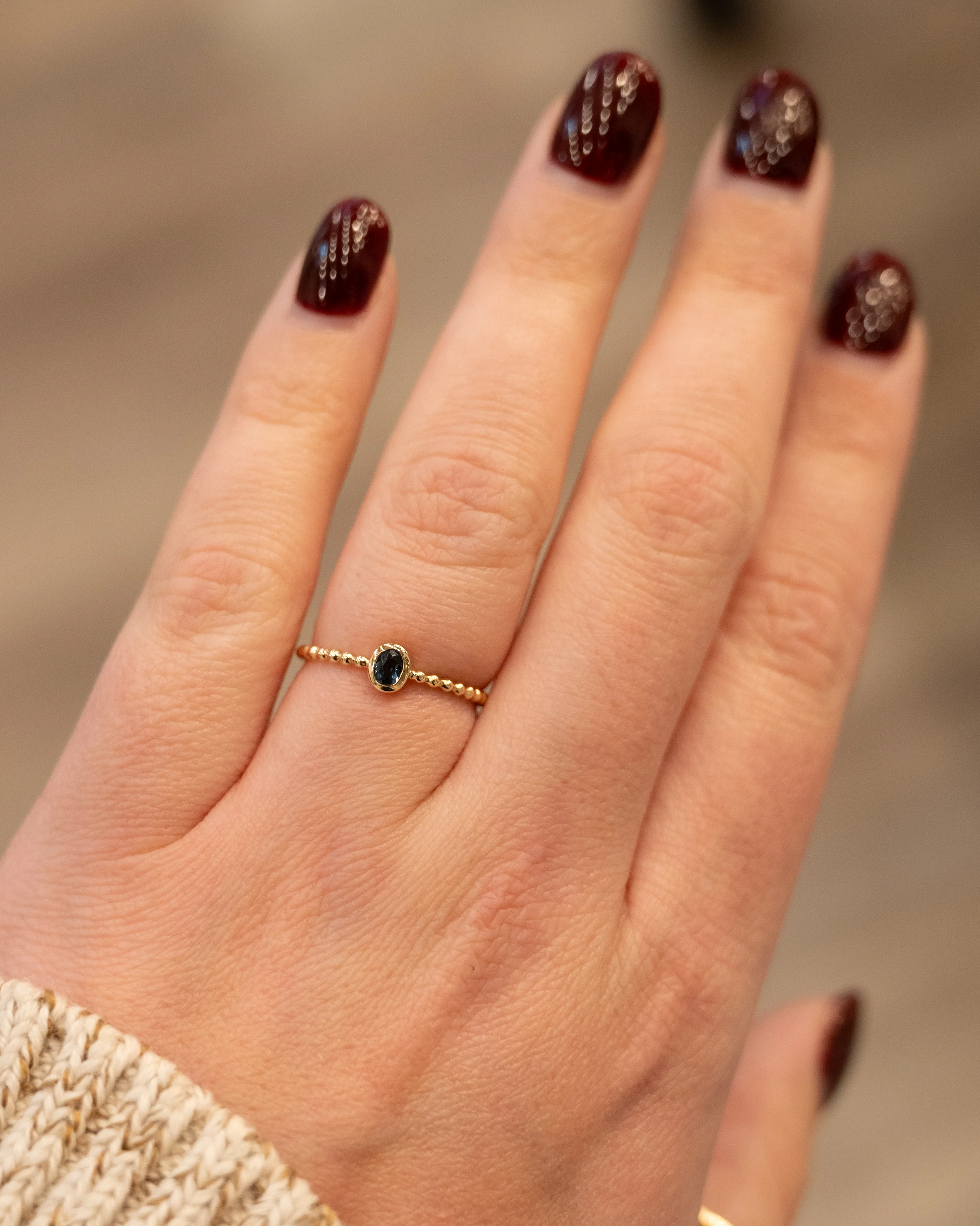 .15 Oval Blue Topaz Stacking Ring 14k Yellow Gold - Image 7