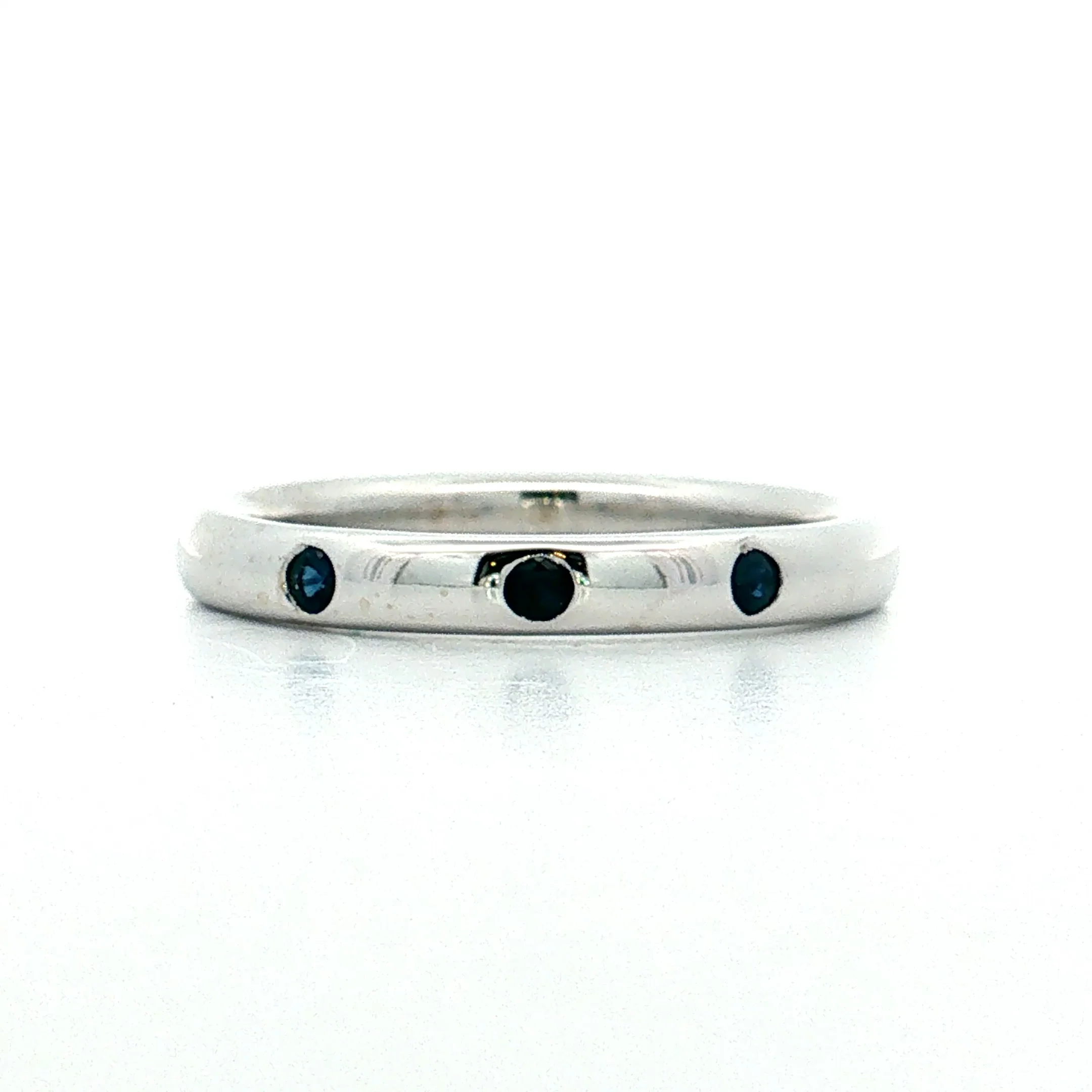 .15 Three Stone Sapphire Wedding Band 14k White Gold