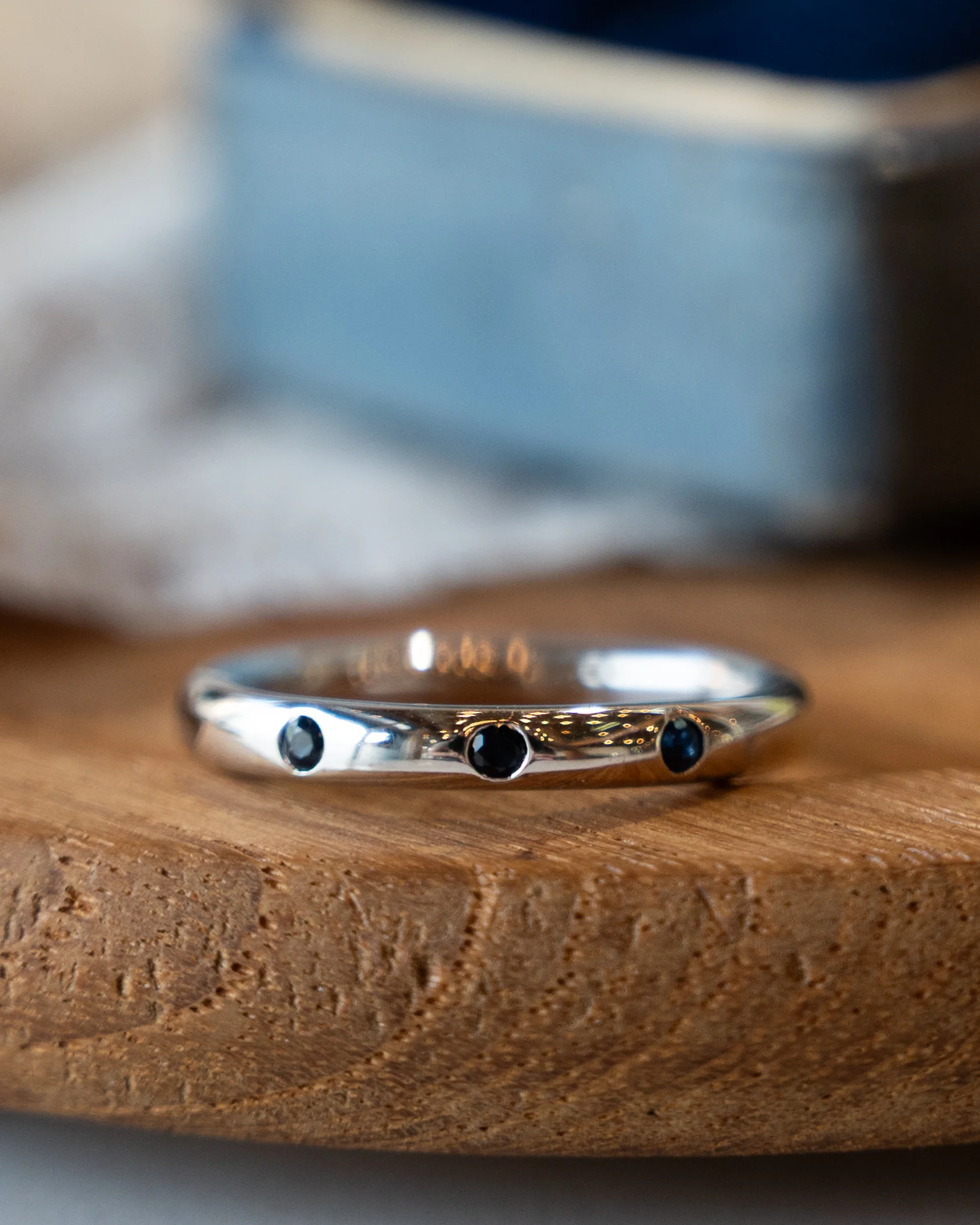 .15 Three Stone Sapphire Wedding Band 14k White Gold - Image 6