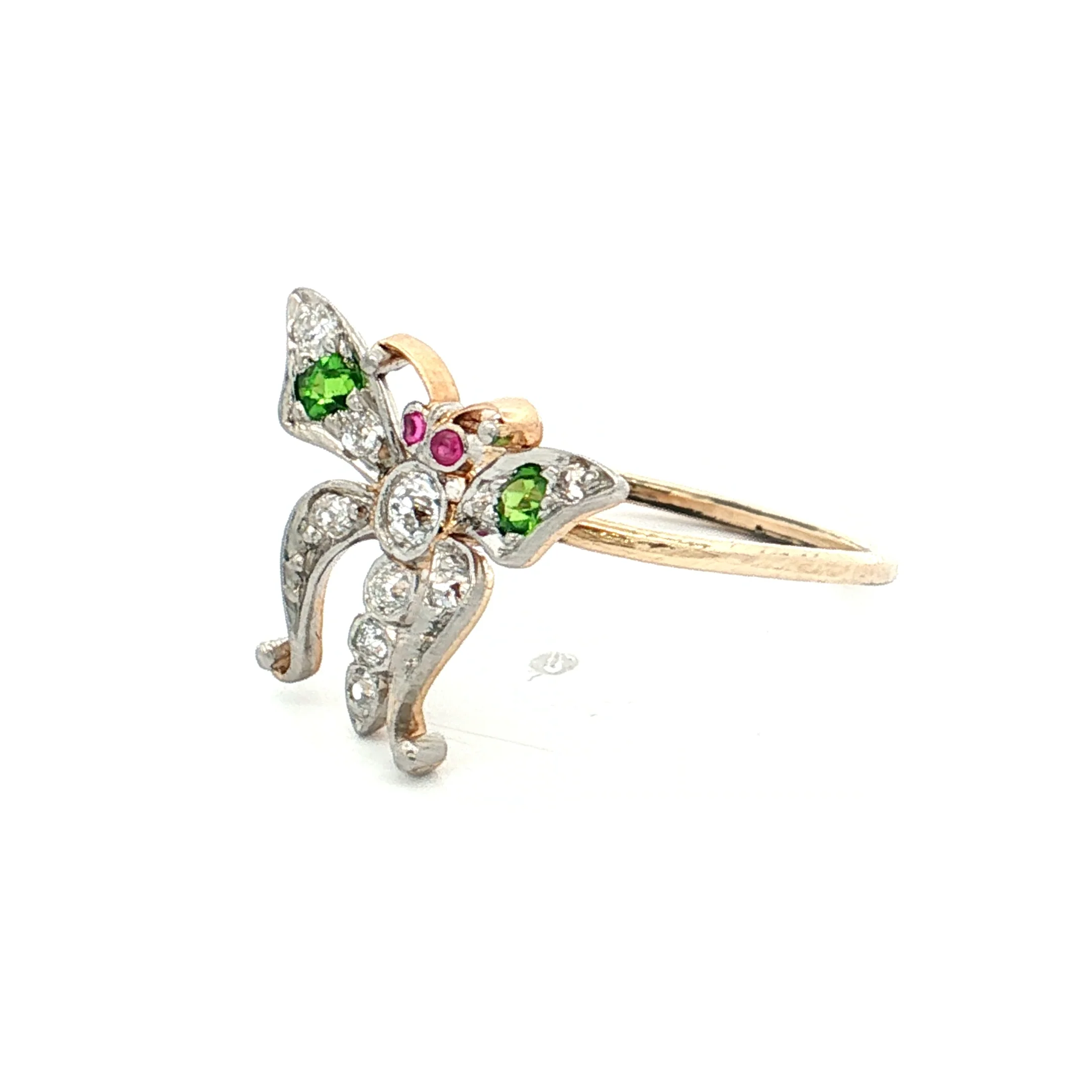 .15 Victorian Gemstone Butterfly Cocktail Ring 14k - Image 2