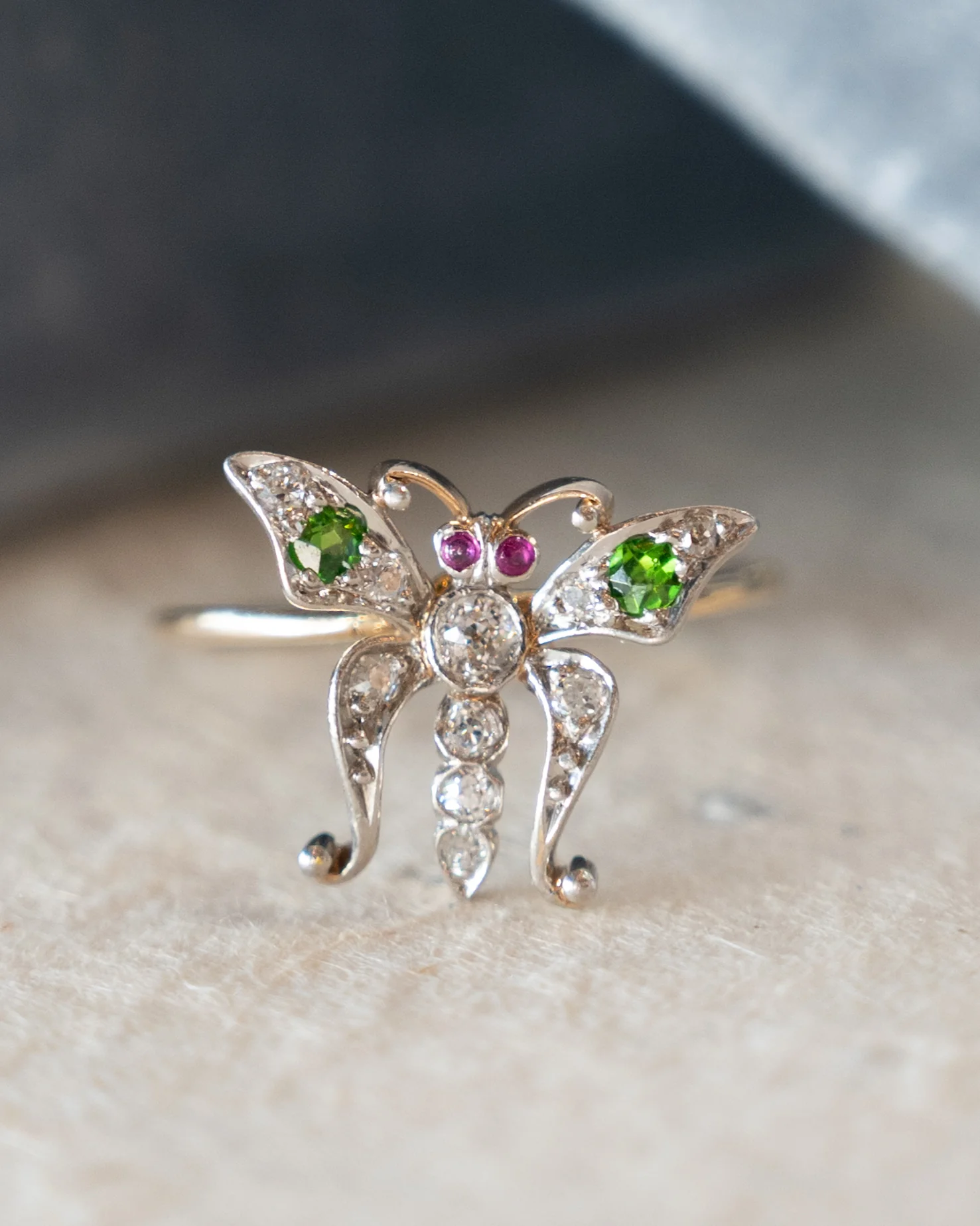 .15 Victorian Gemstone Butterfly Cocktail Ring 14k - Image 6