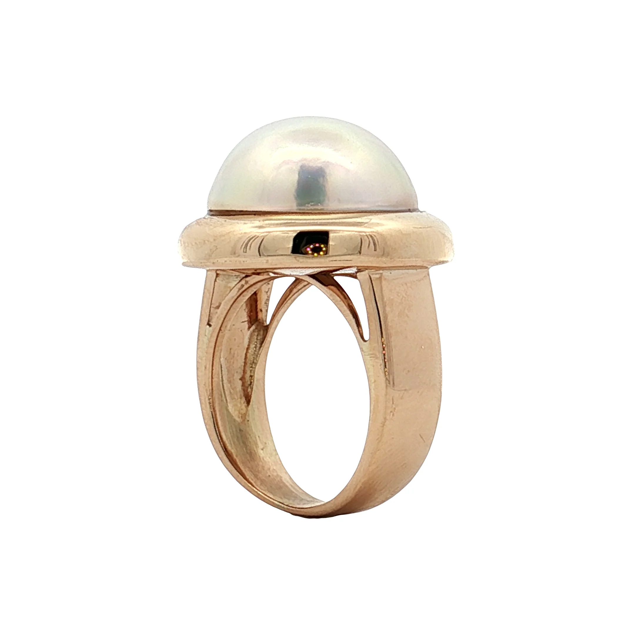 15mm Mabe Pearl Bezel Cocktail Ring 14k Yellow Gold - Image 5