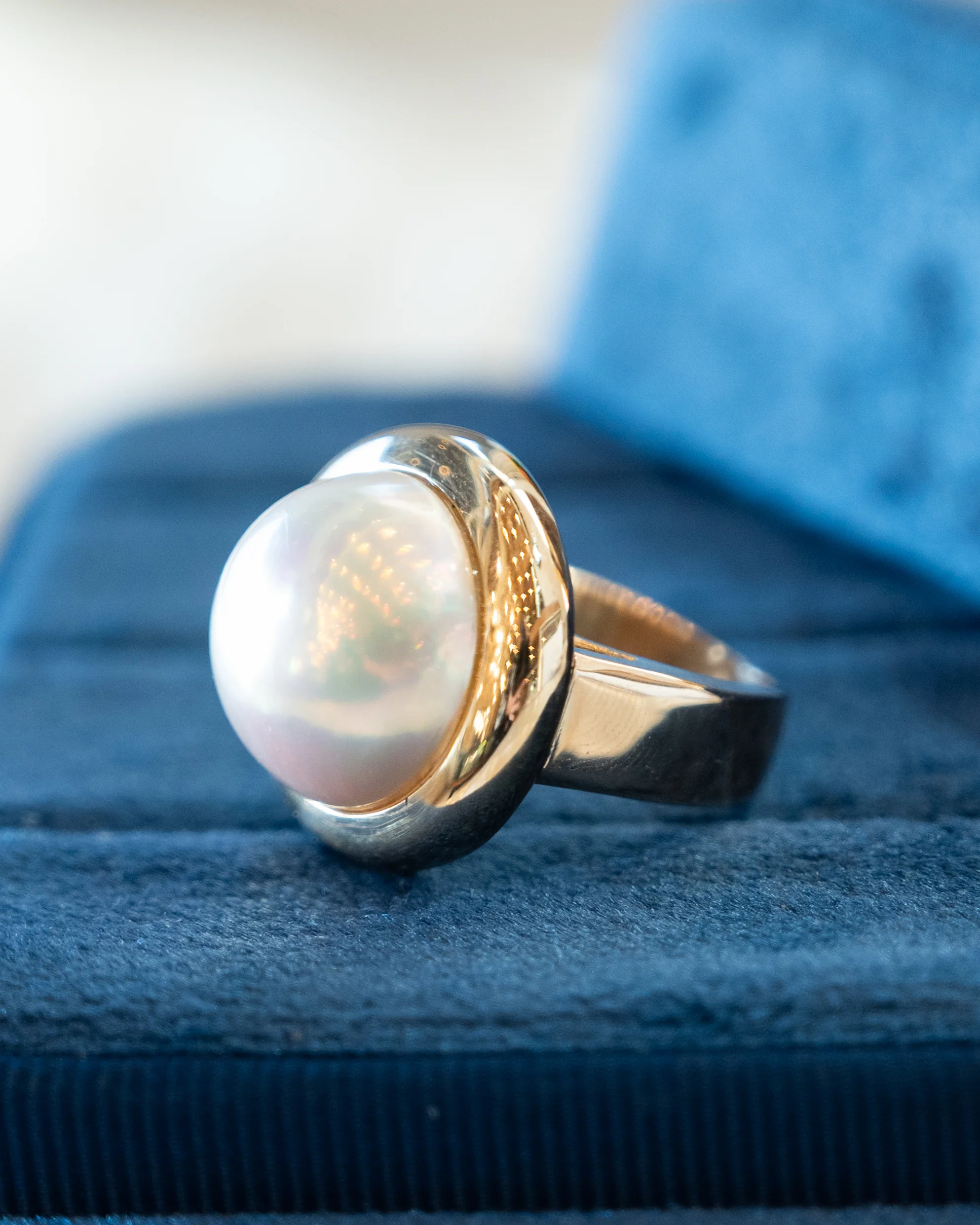 15mm Mabe Pearl Bezel Cocktail Ring 14k Yellow Gold - Image 6