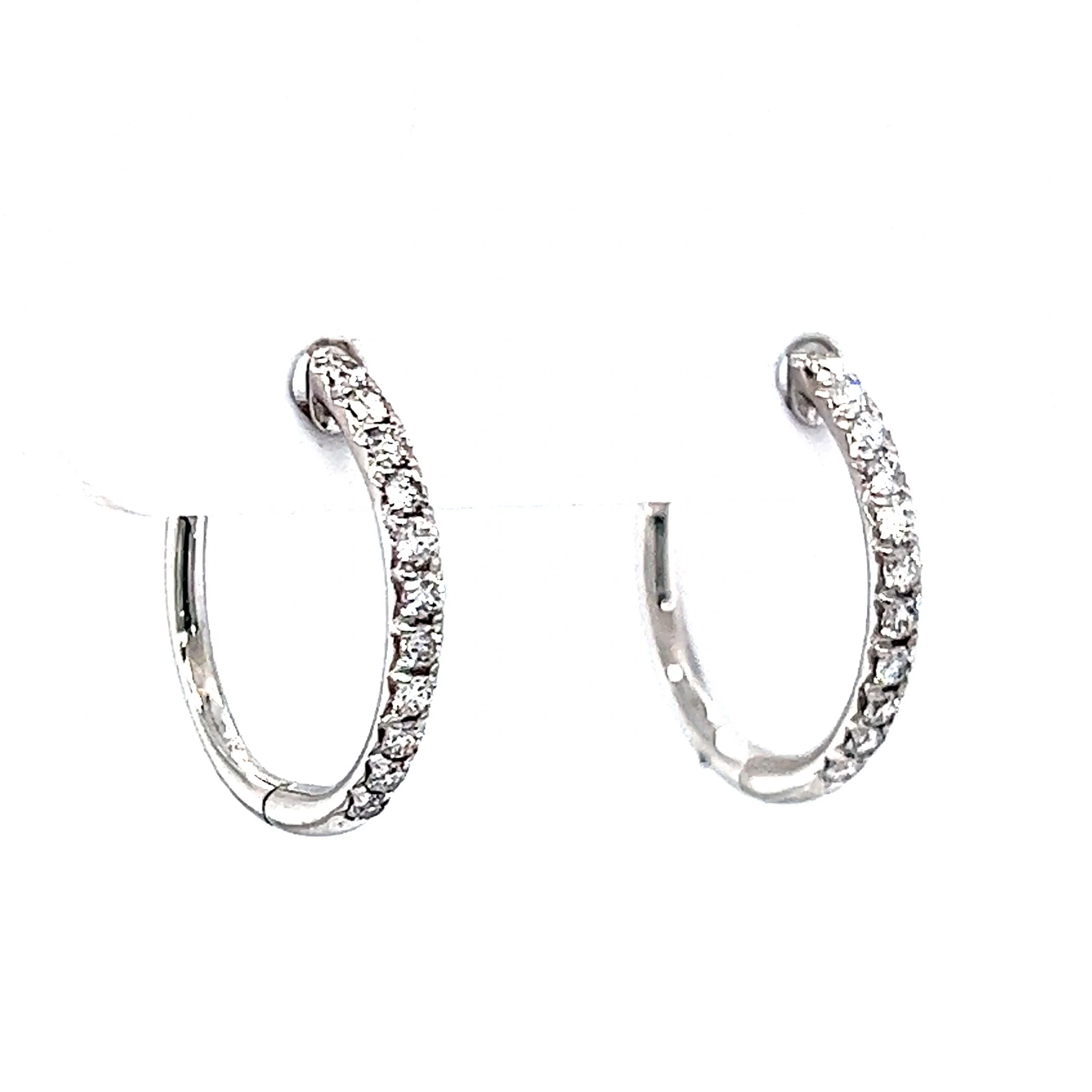 15mm Round Diamond Hoop Earrings in 14k White Gold - Image 3