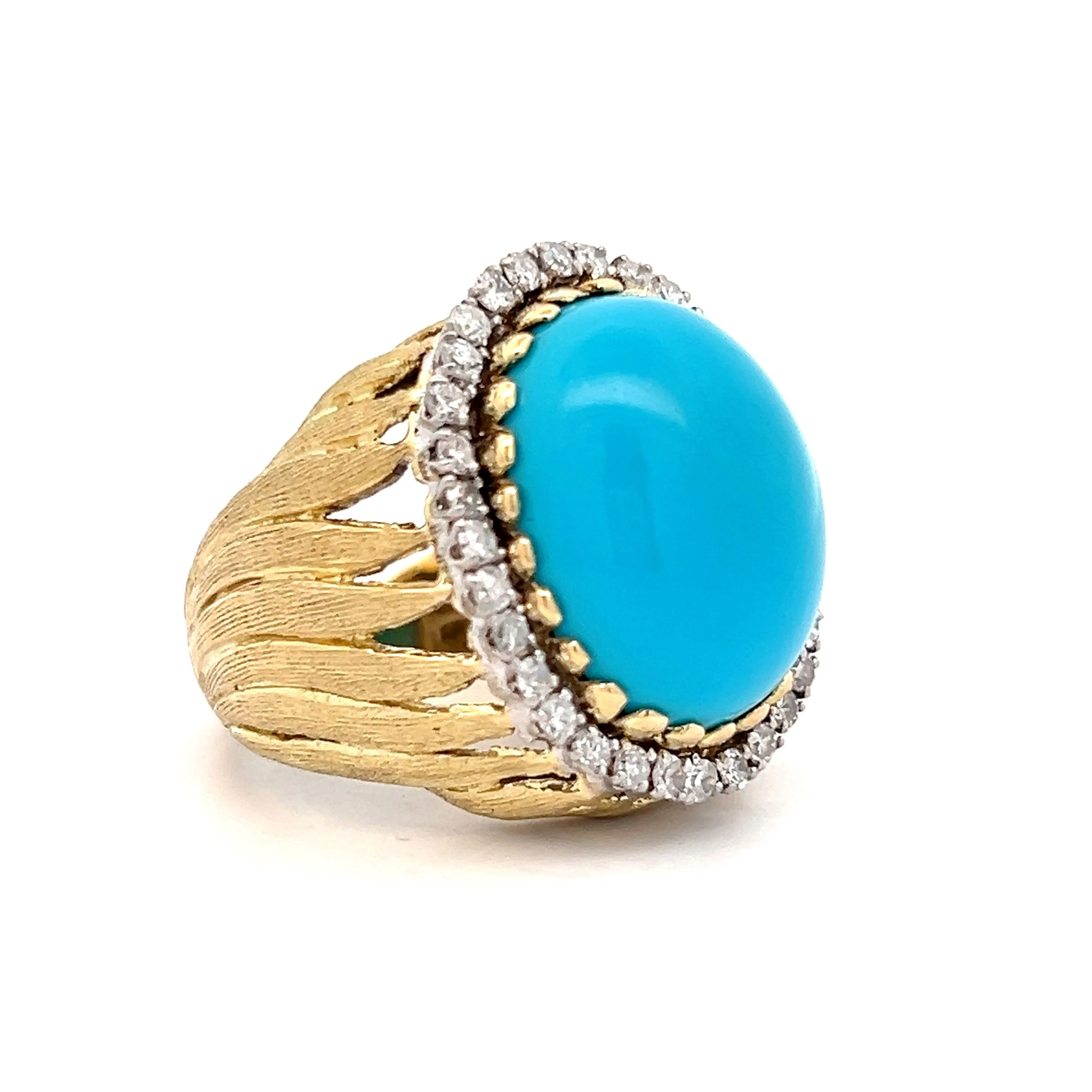 16.87 Vintage Turquoise & Diamond Cocktail Ring in Yellow Gold - Image 3
