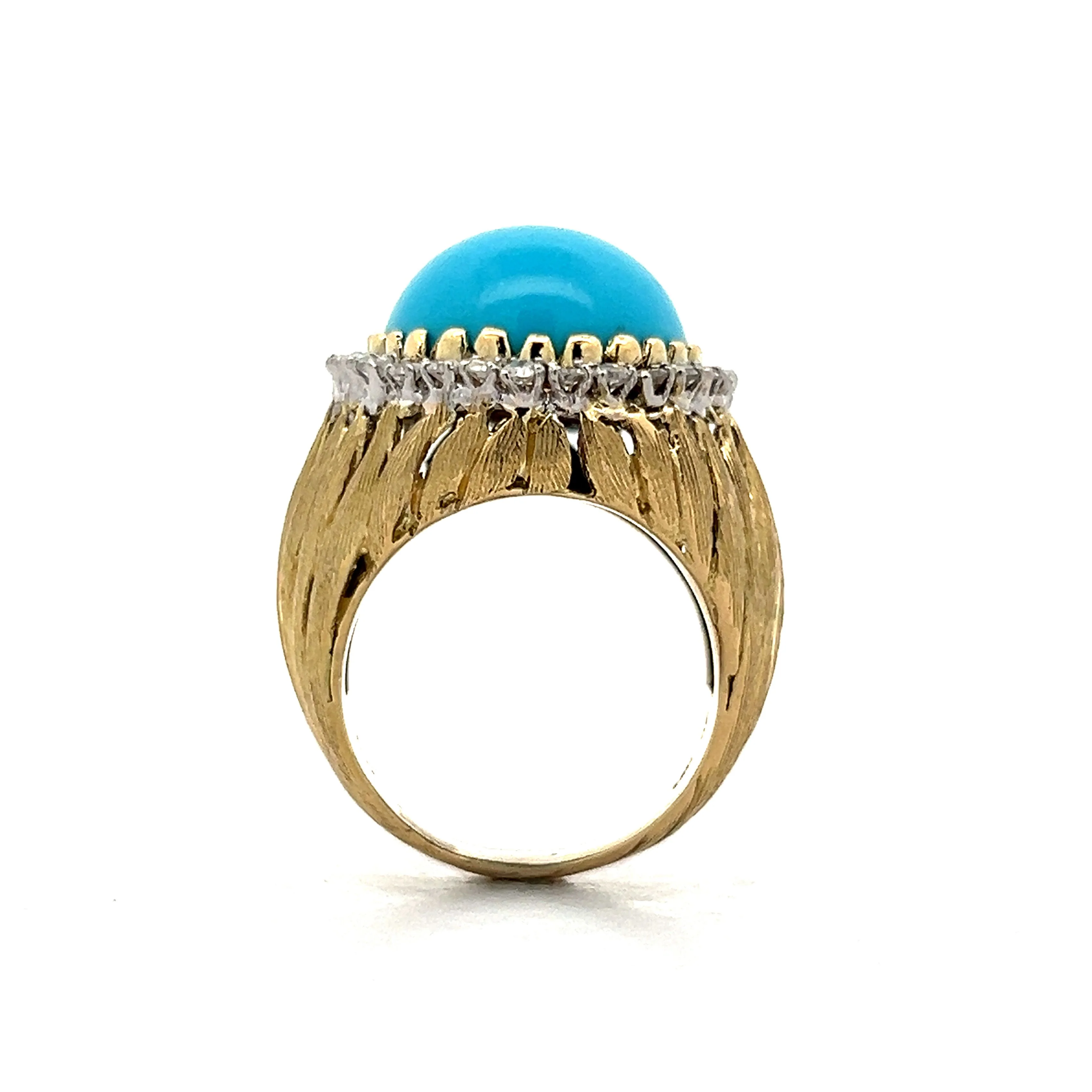 16.87 Vintage Turquoise & Diamond Cocktail Ring in Yellow Gold - Image 4