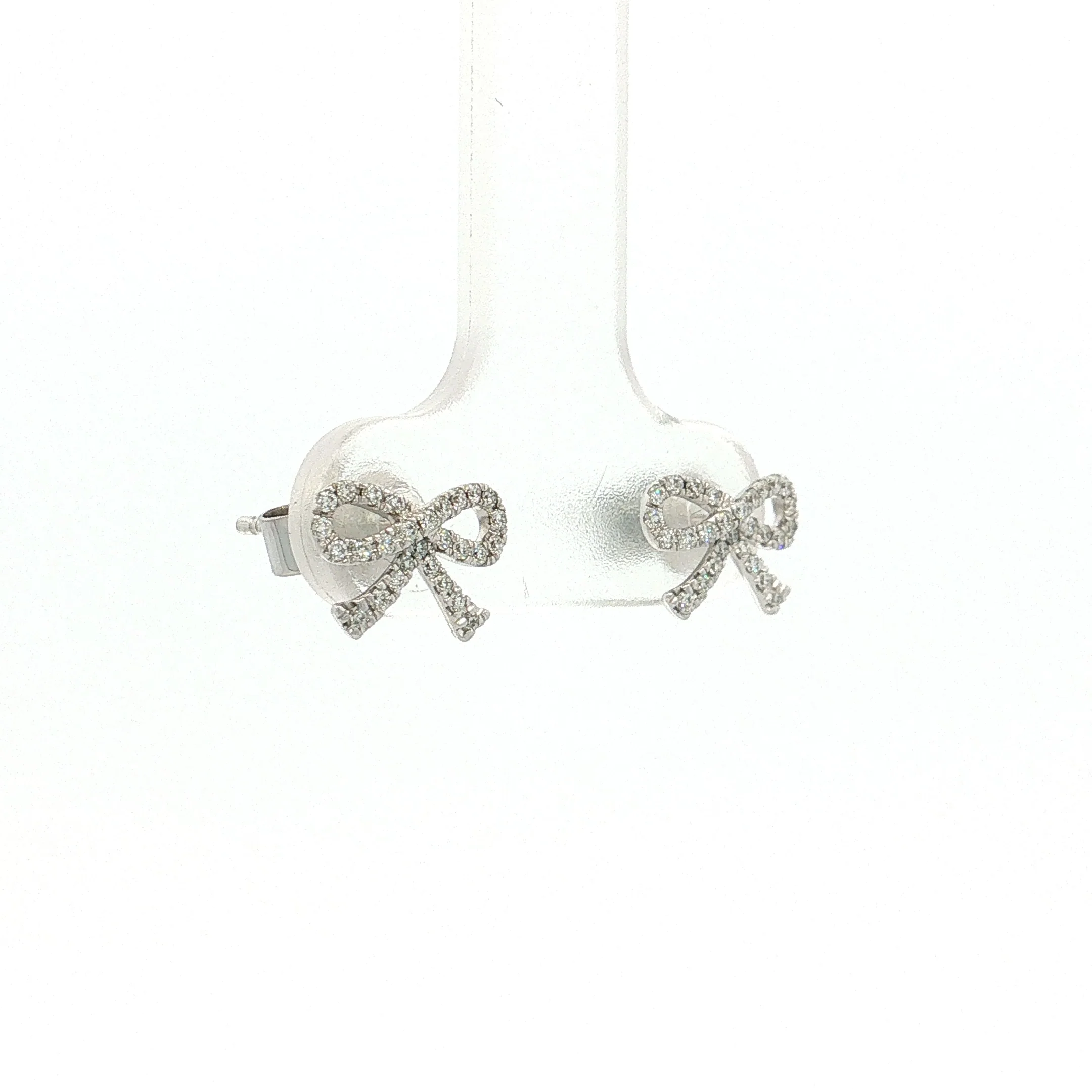.16 Diamond Bow Stud Earrings 14k White Gold - Image 3