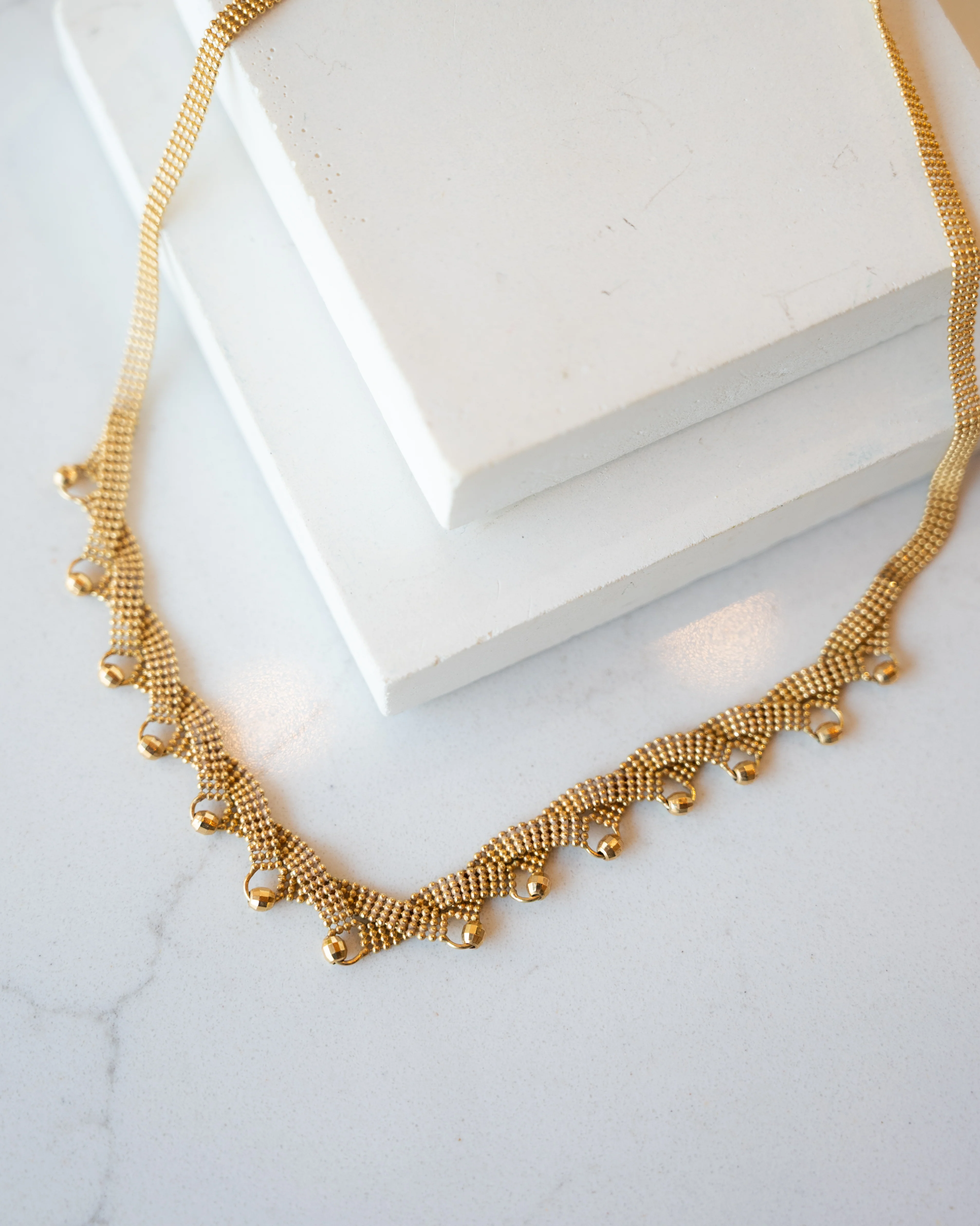 16 Inch Beaded Mesh Chain Necklace in 18k Yellow Gold - Image 5