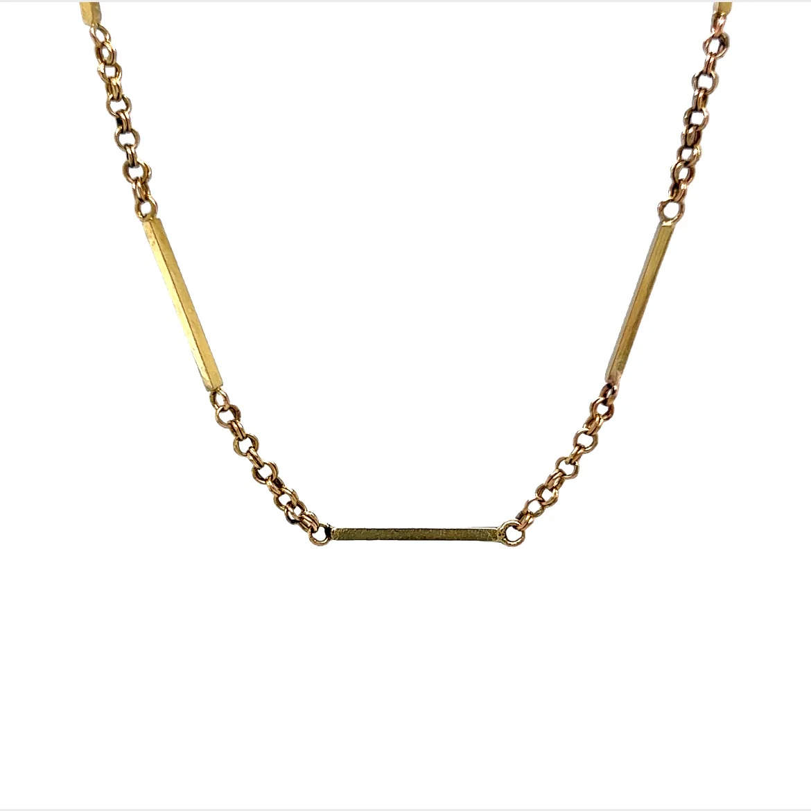 16 Inch Mid-Century Bar Chain Necklace in 14k Yellow Gold