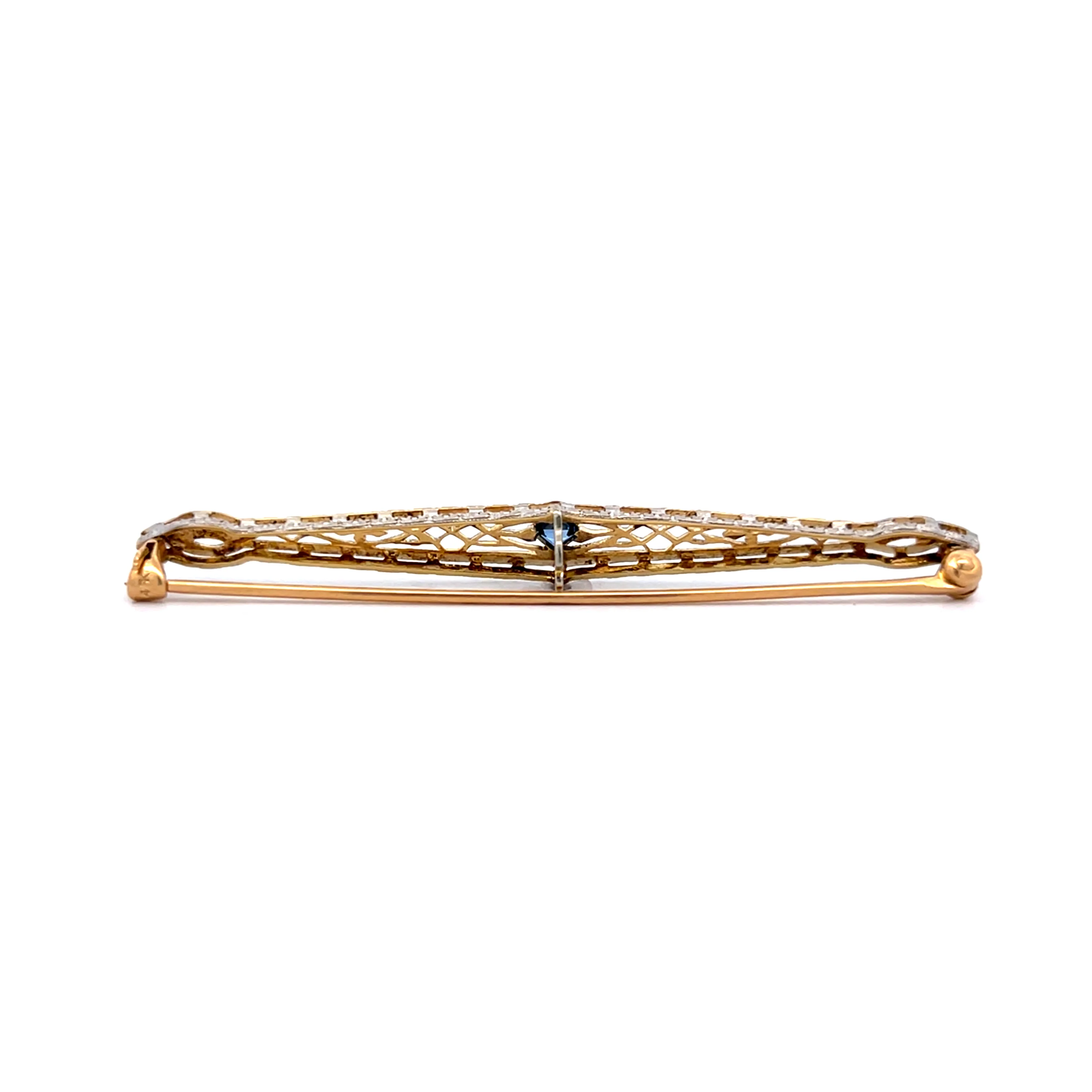 .17 Antique Art Deco Sapphire Brooch 14k - Image 2