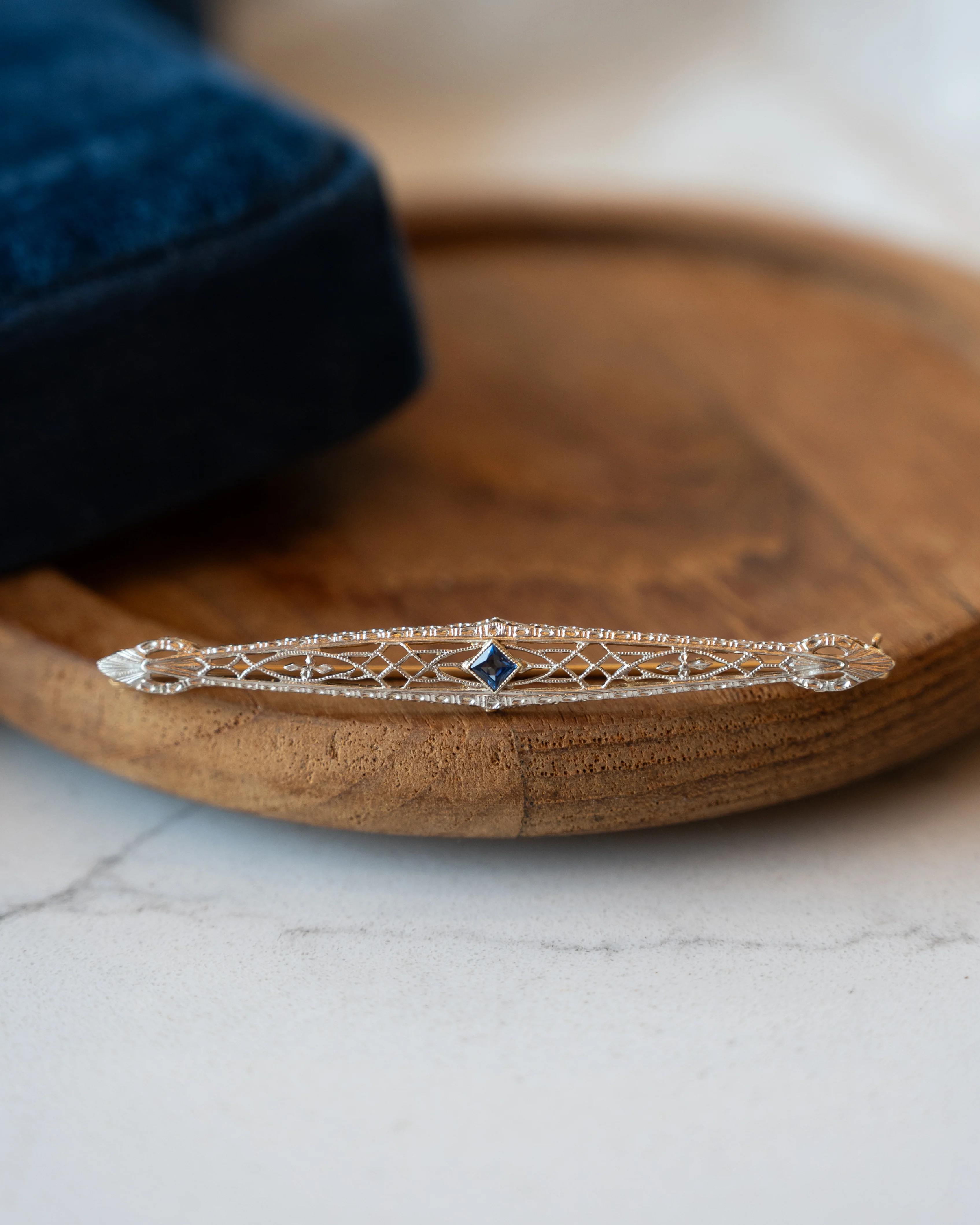.17 Antique Art Deco Sapphire Brooch 14k - Image 3