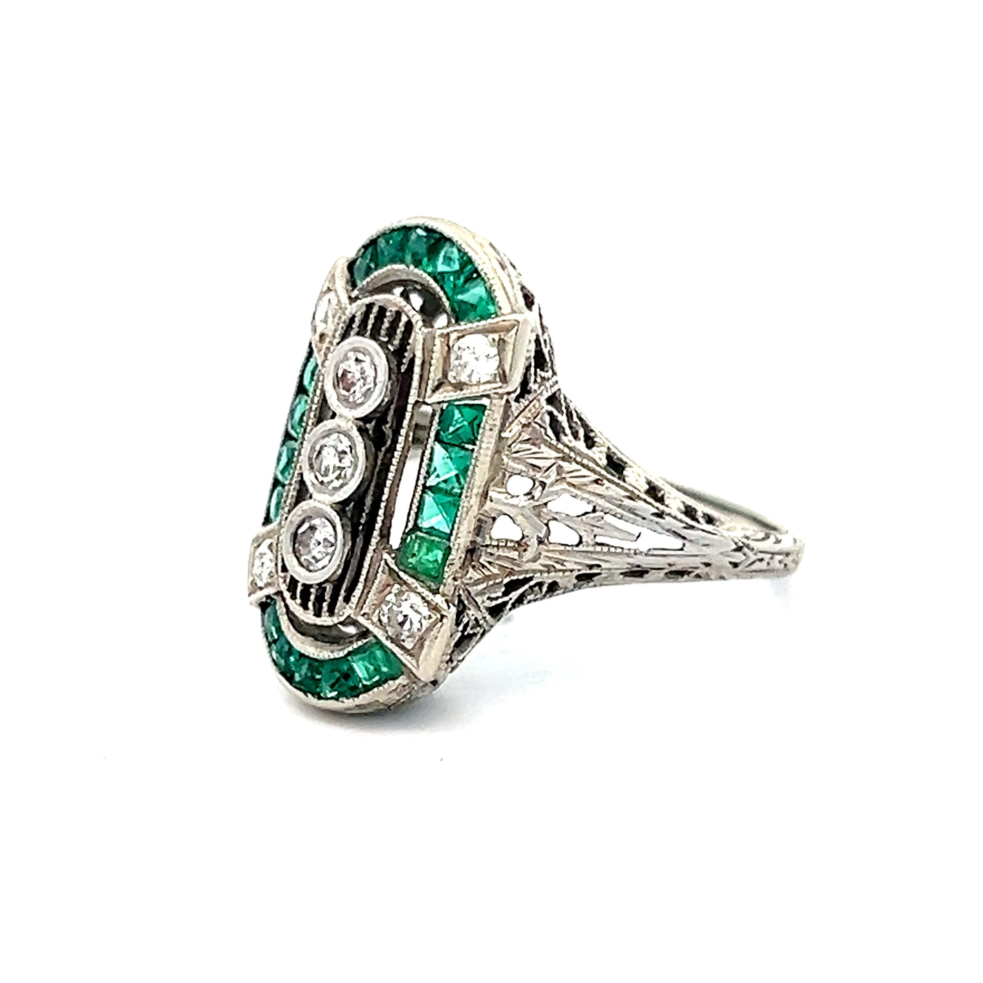 .17 Art Deco Emerald & Diamond Cocktail Ring in 18k White Gold - Image 2