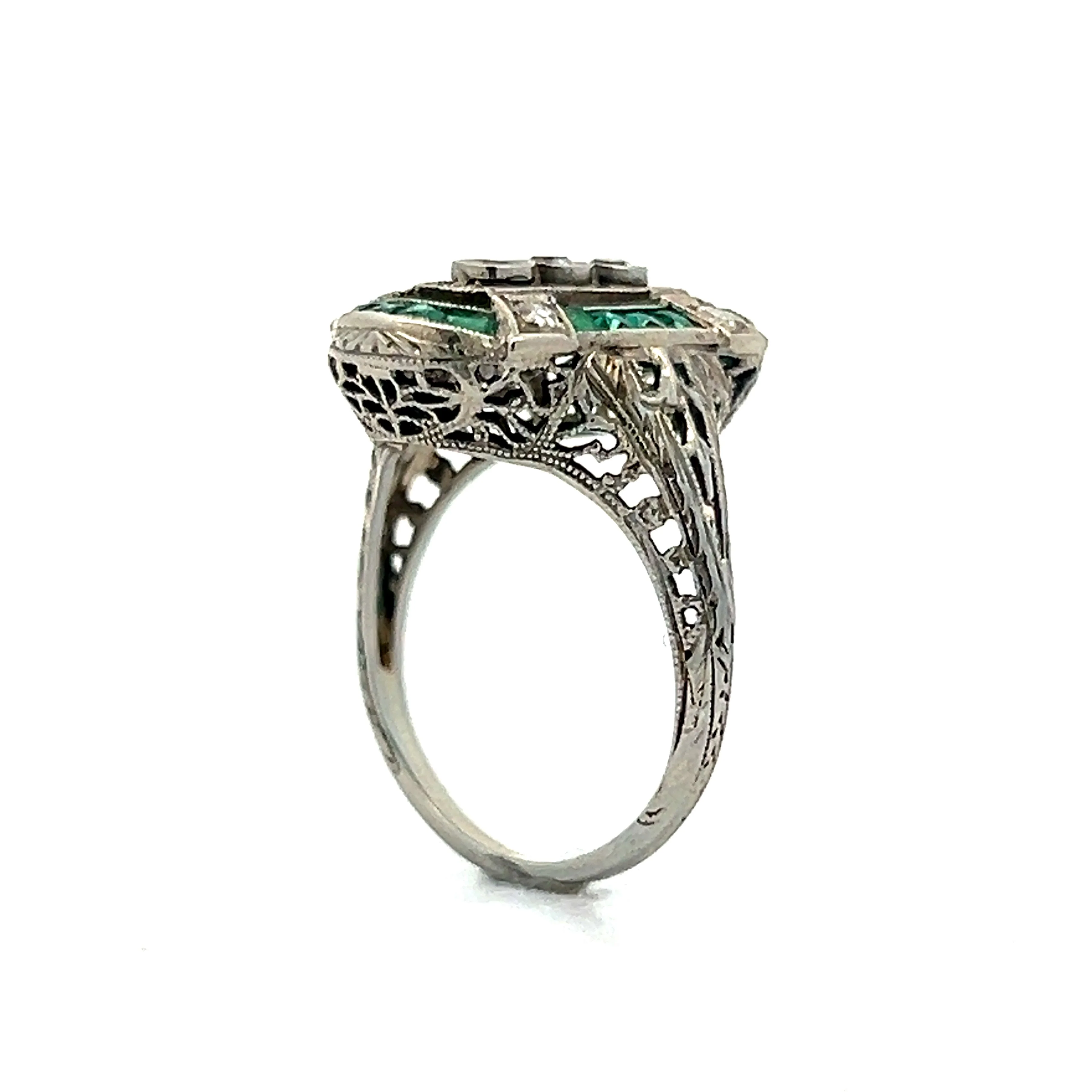 .17 Art Deco Emerald & Diamond Cocktail Ring in 18k White Gold - Image 5