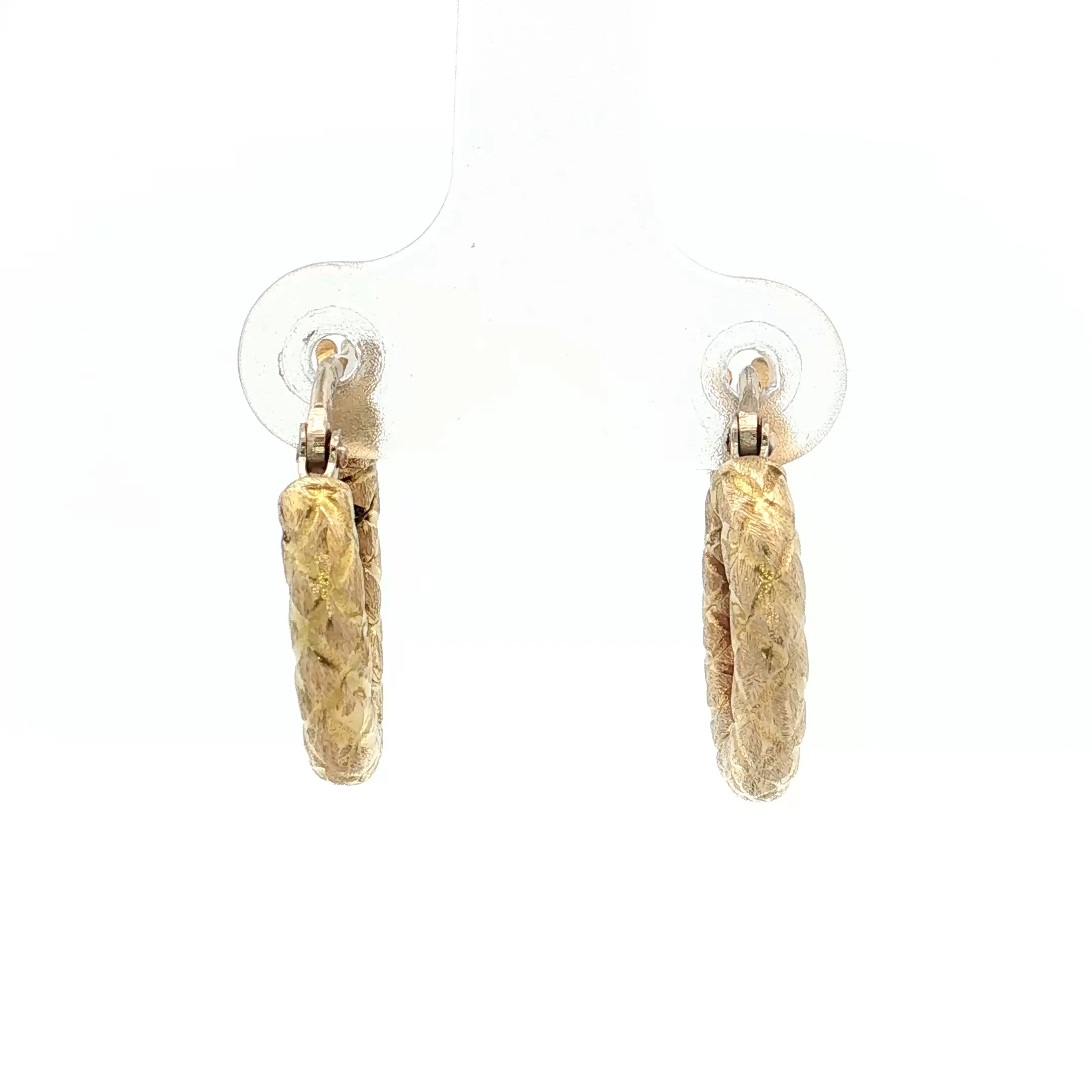 17mm Woven Texture Hoop Earrings 14k Yellow Gold