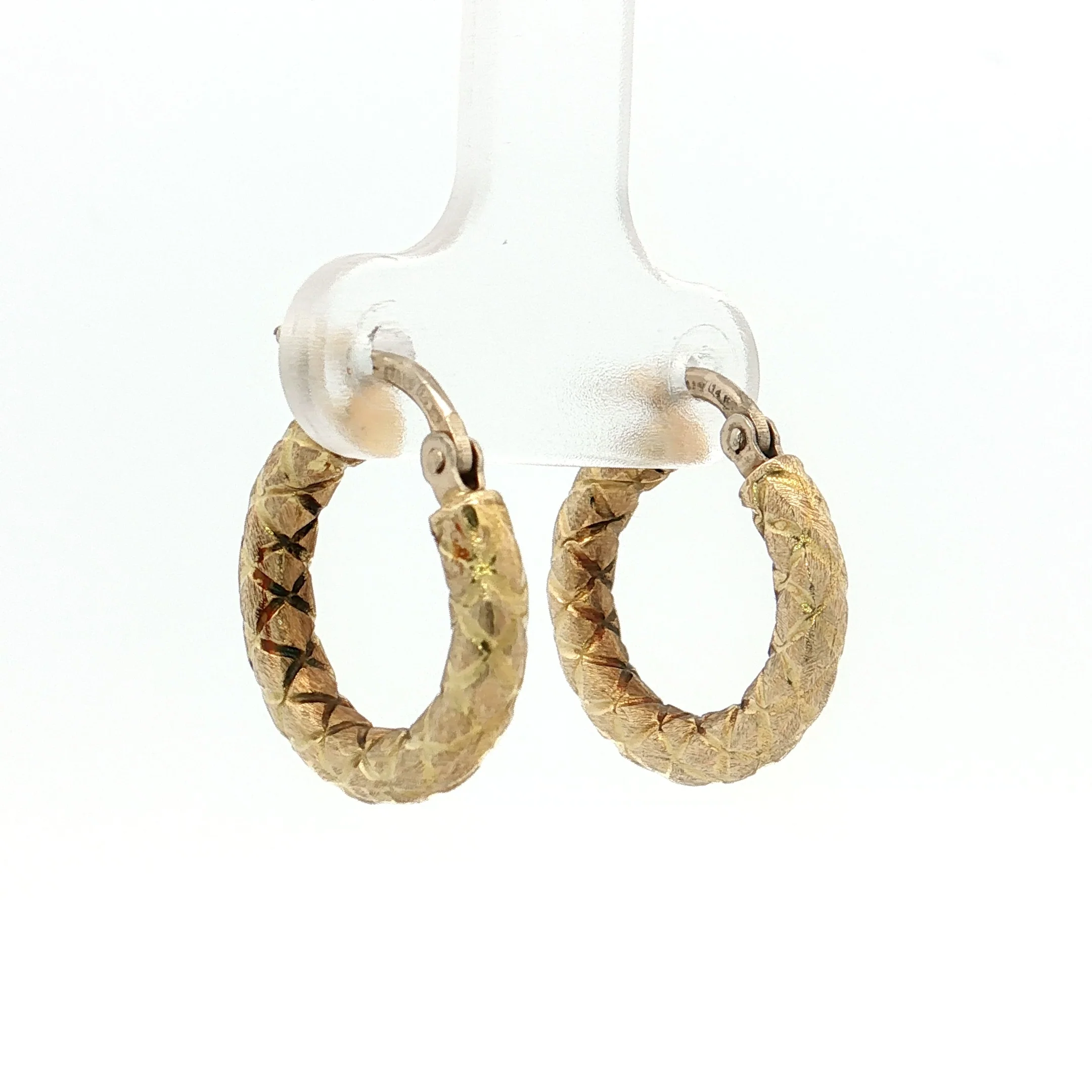 17mm Woven Texture Hoop Earrings 14k Yellow Gold - Image 3