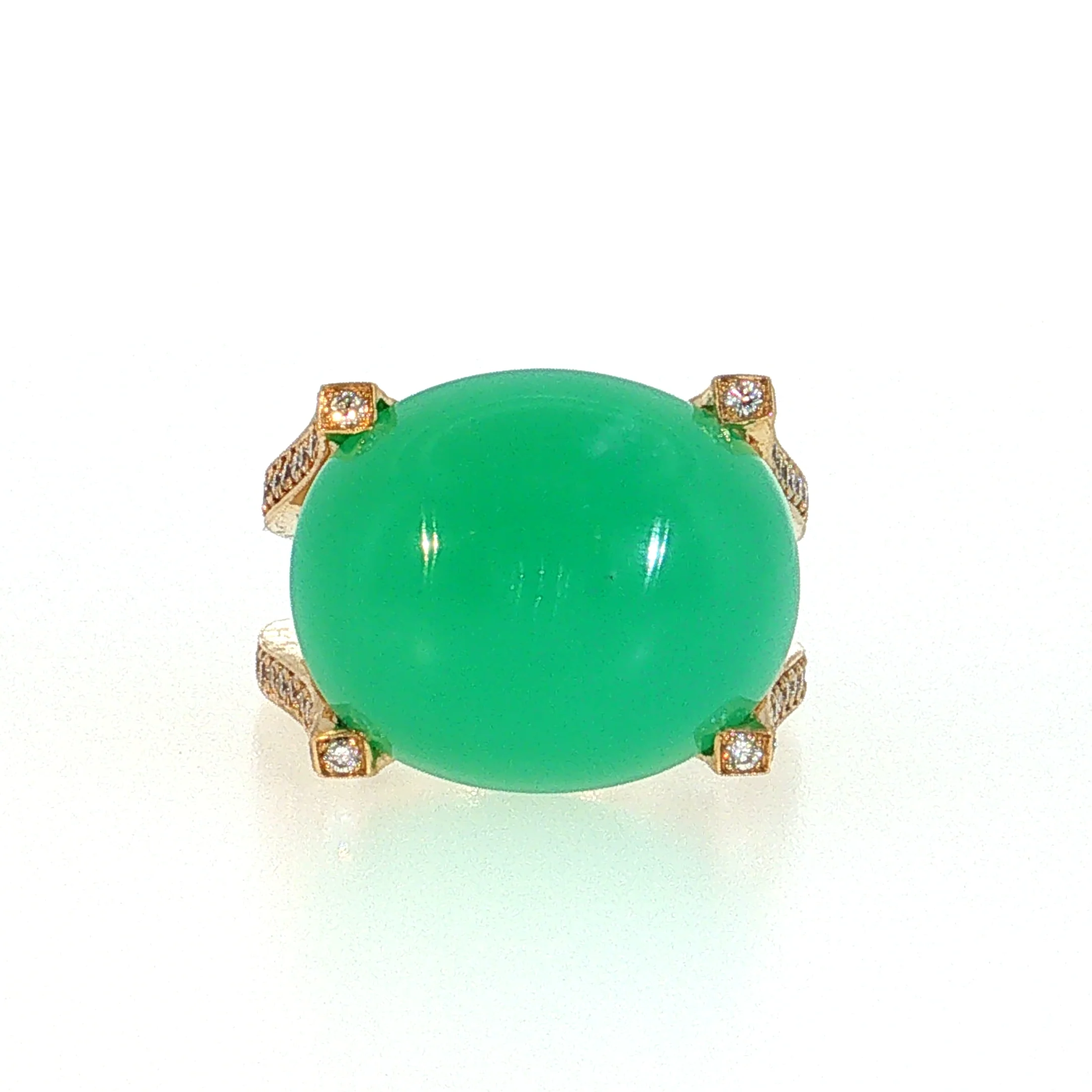18.48 Chrysoprase Cocktail Ring 18k Yellow Gold