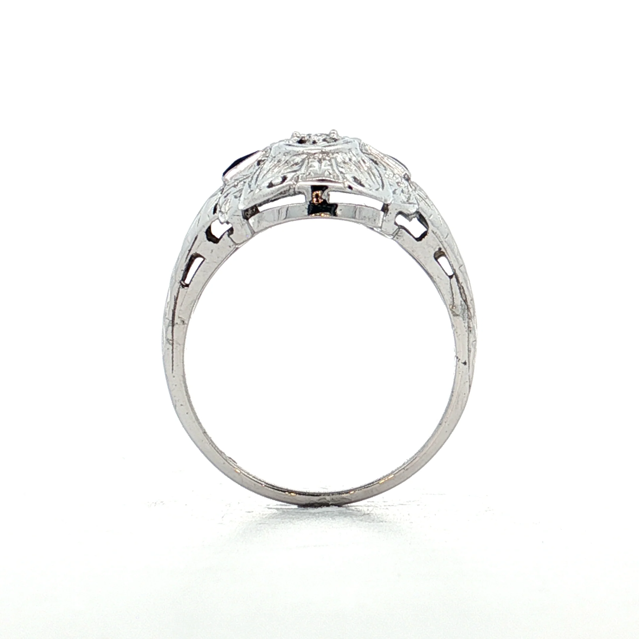 .18 Antique Deco Diamond & Sapphire Navette Ring 18k - Image 4