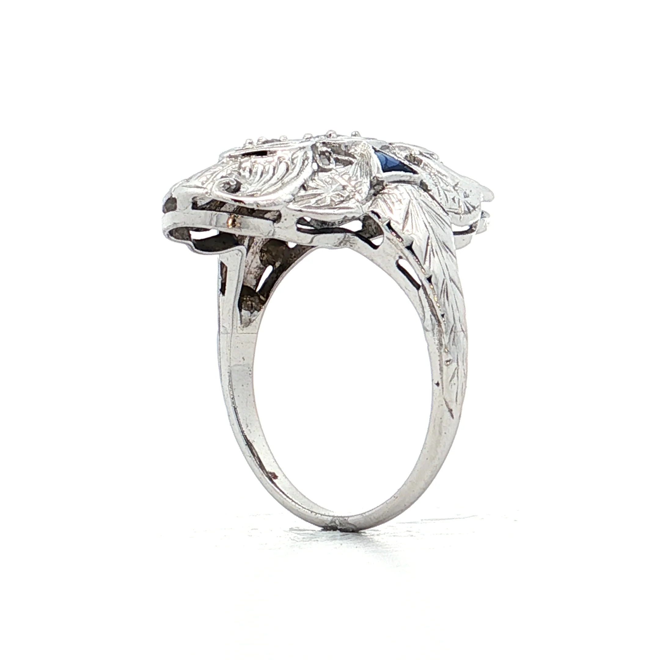 .18 Antique Deco Diamond & Sapphire Navette Ring 18k - Image 5