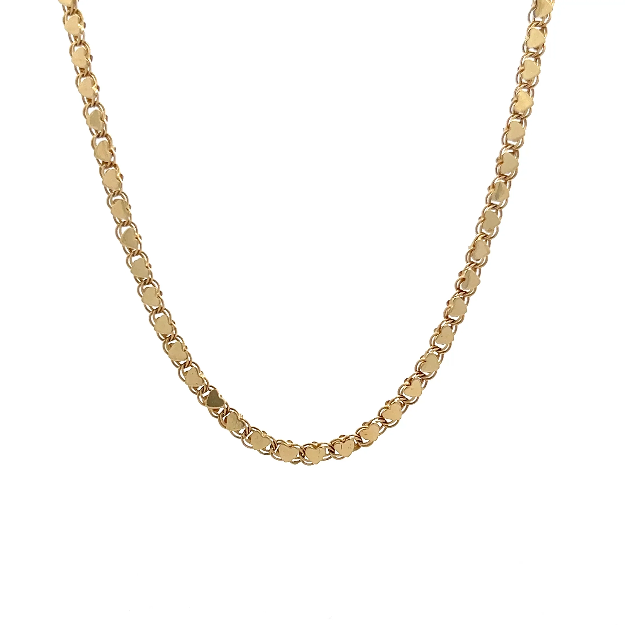18" Heart Shaped Link Necklace in 14k Yellow Gold