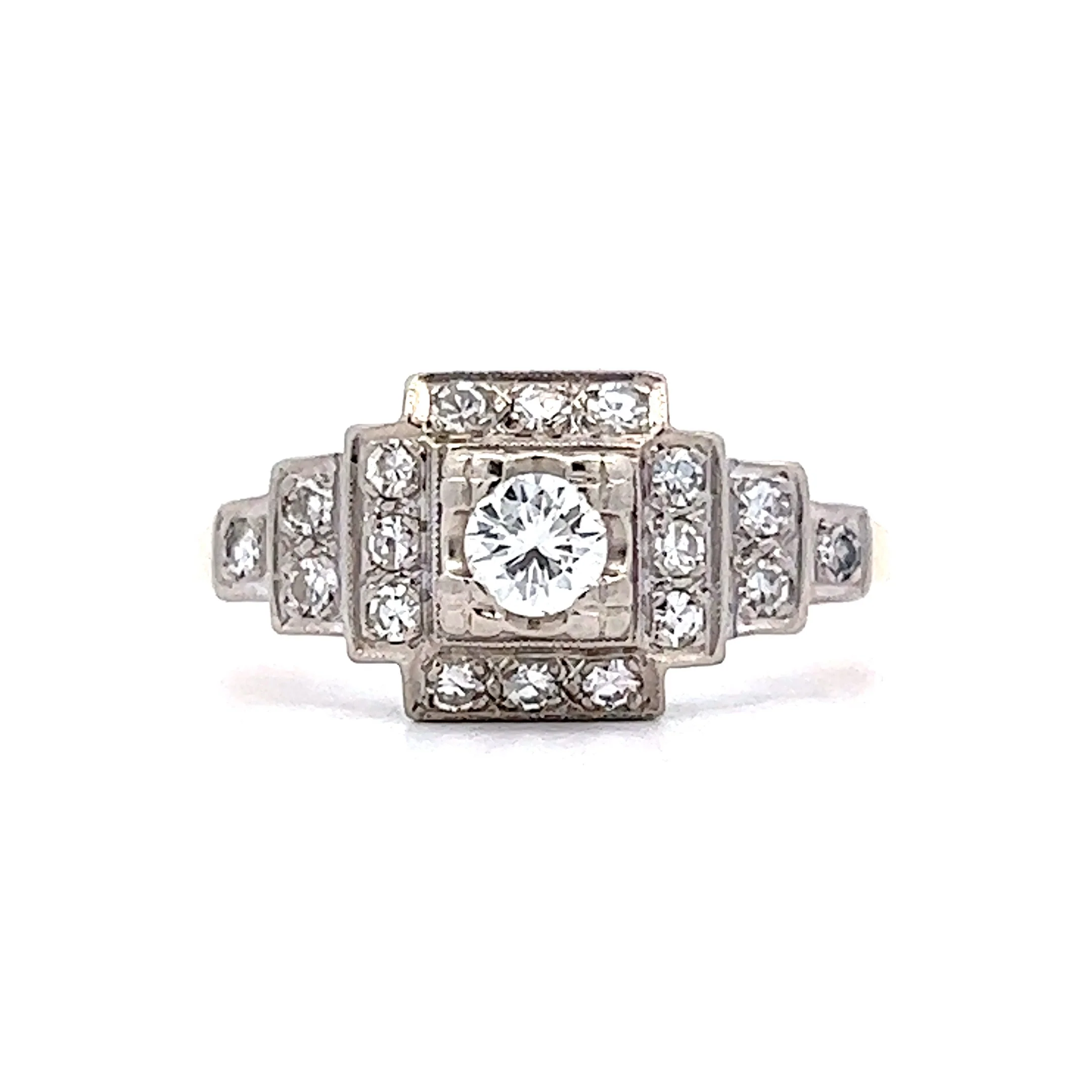.18 Retro Step Engagement Ring in 14k Yellow & White Gold