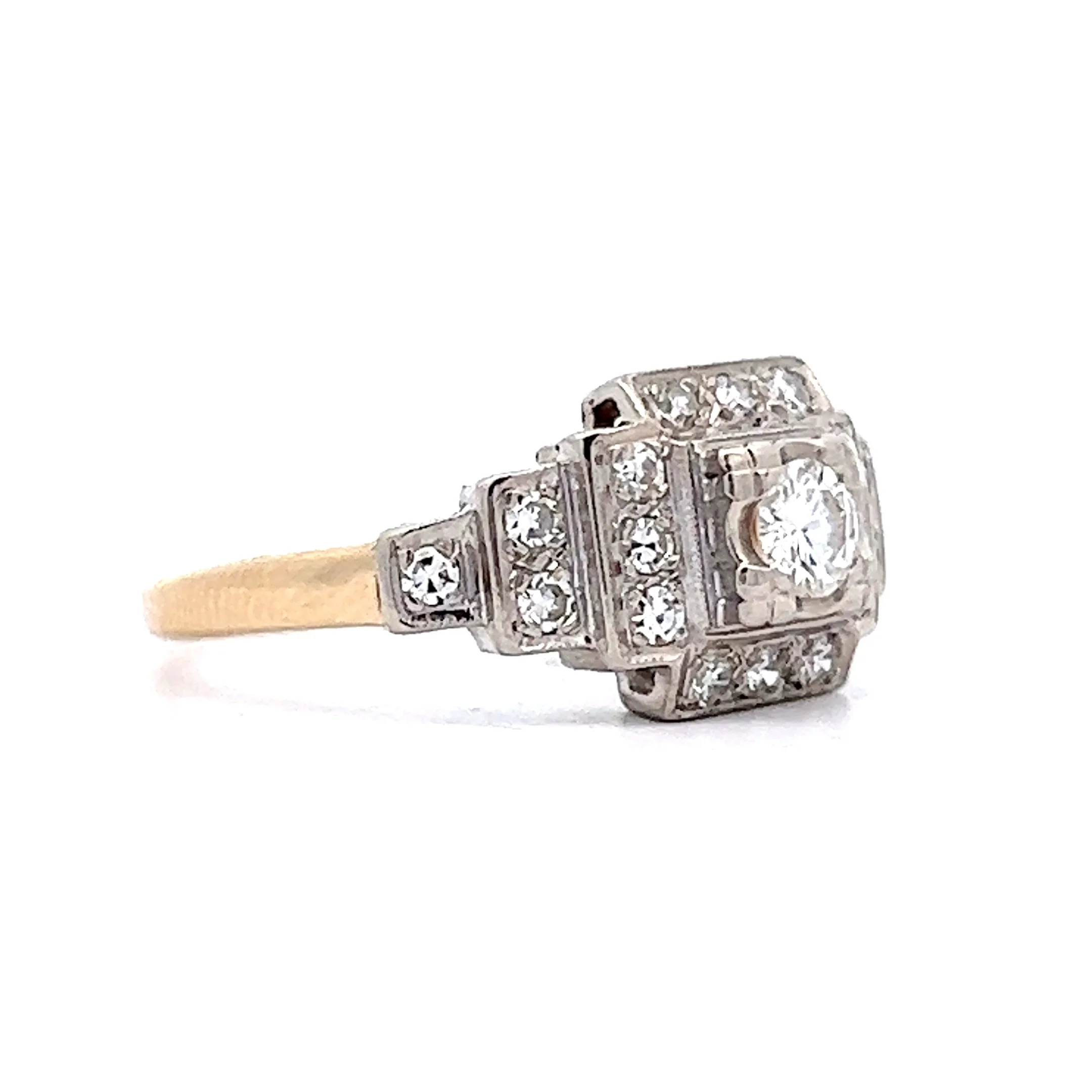 .18 Retro Step Engagement Ring in 14k Yellow & White Gold - Image 3