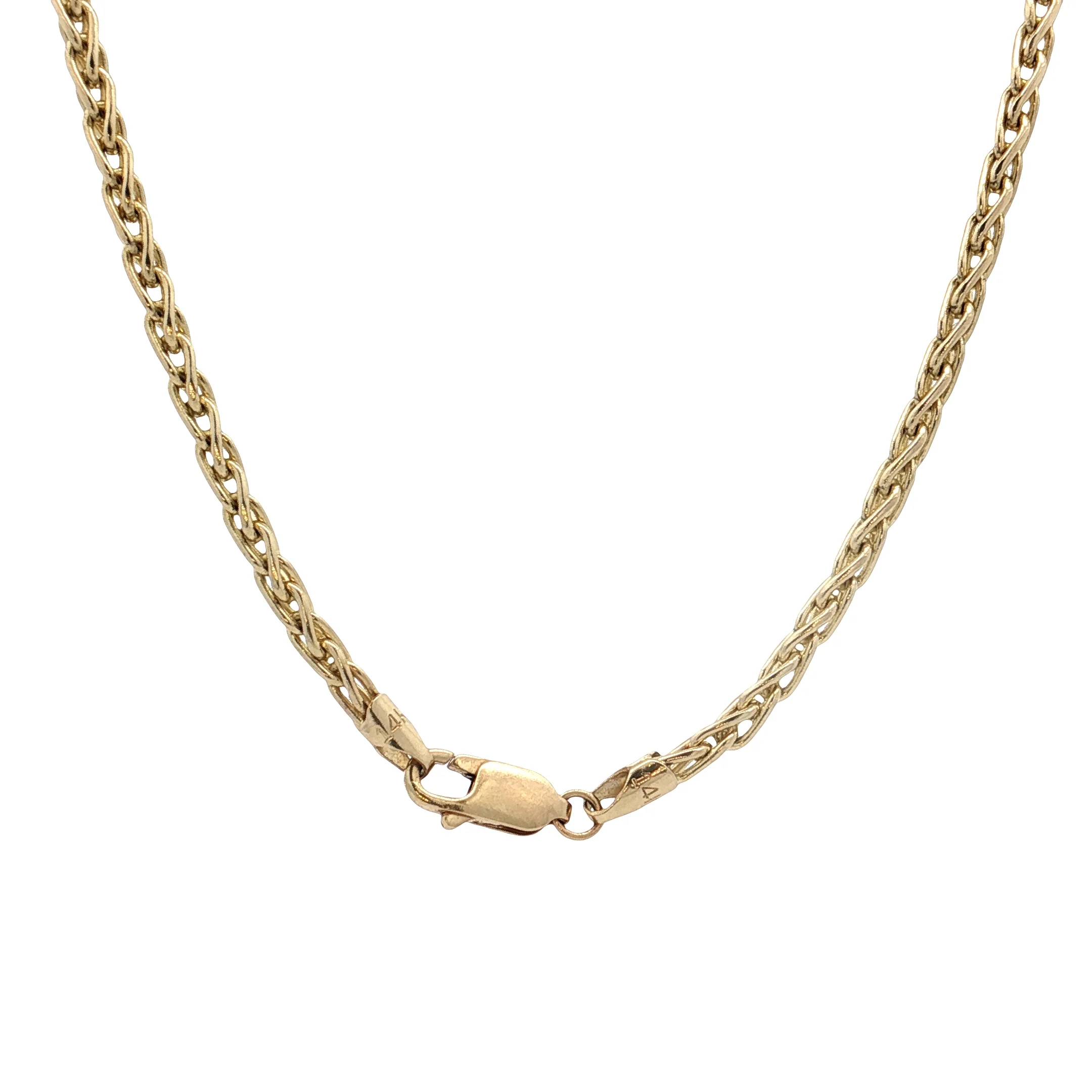 18" Textured Wheat Chain Necklace 14k Yellow Gold - Image 4