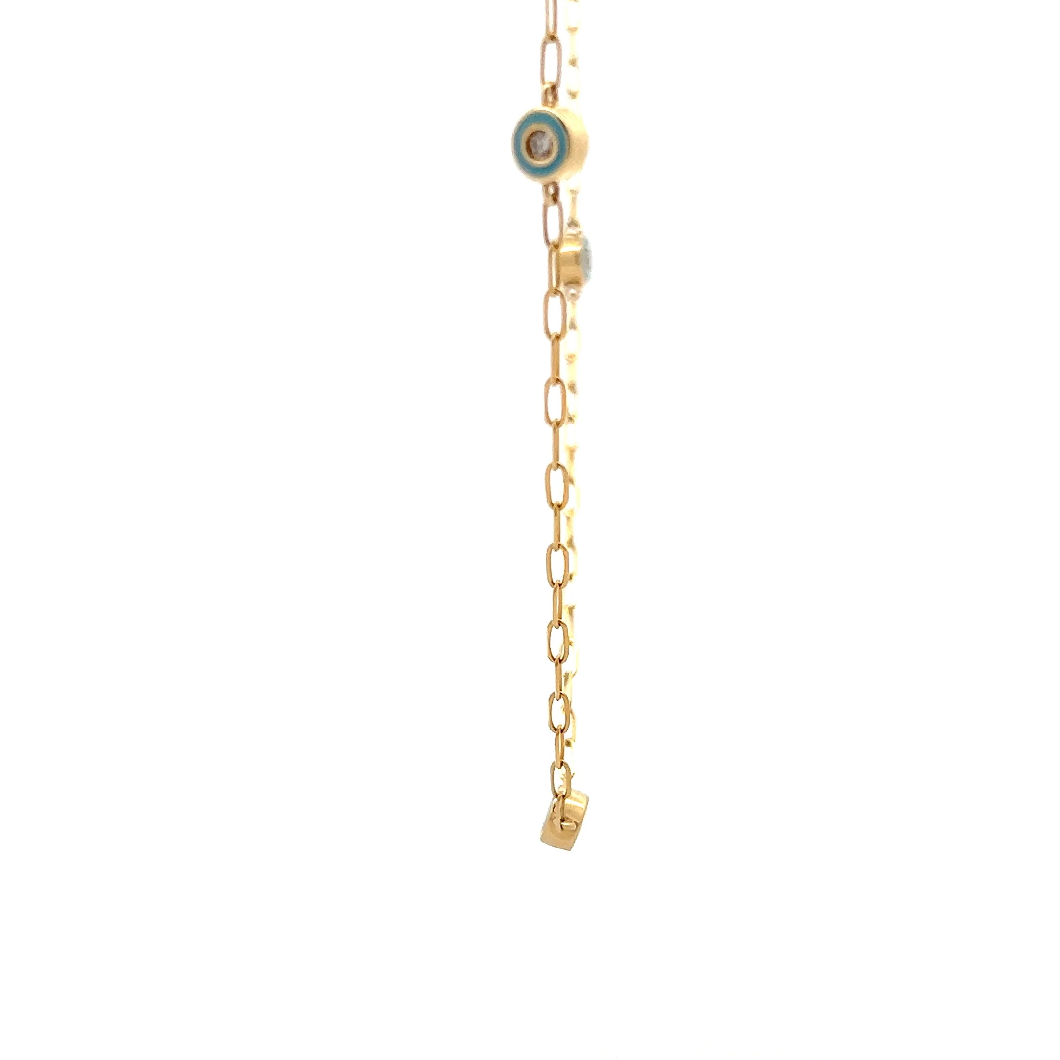 .18 Turquoise Enamel Bezel Diamond by the Yard Necklace 14k - Image 4